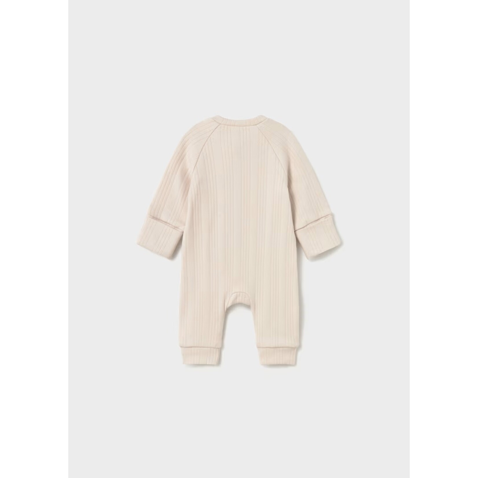 Mayoral MAYORAL - Grenouillère à manches longues à tissu côtelé beige avec poche et broderies