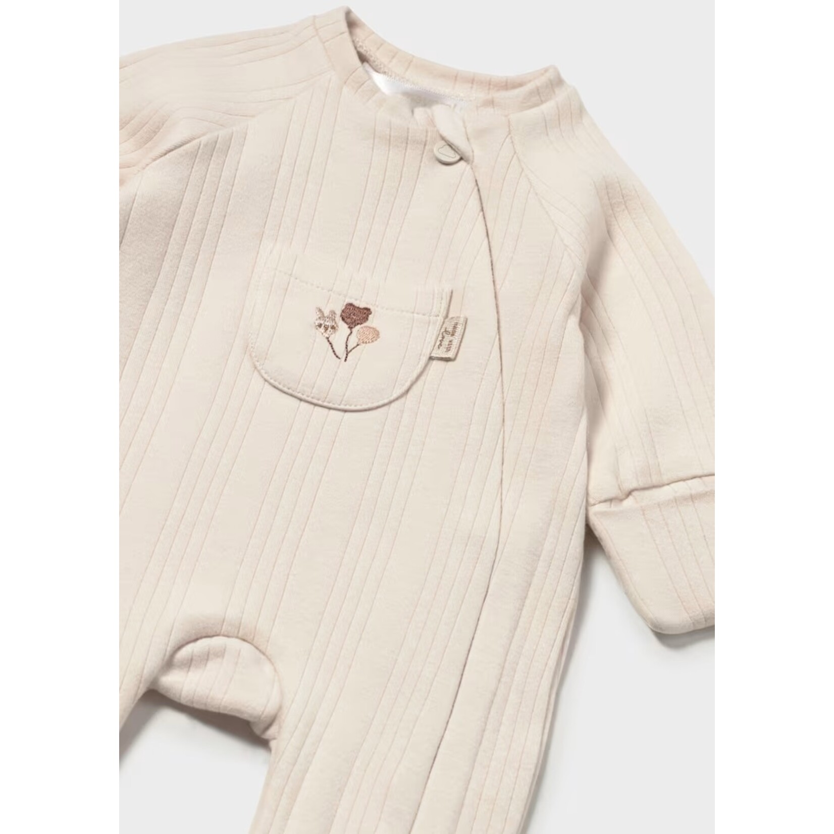 Mayoral MAYORAL - Grenouillère à manches longues à tissu côtelé beige avec poche et broderies