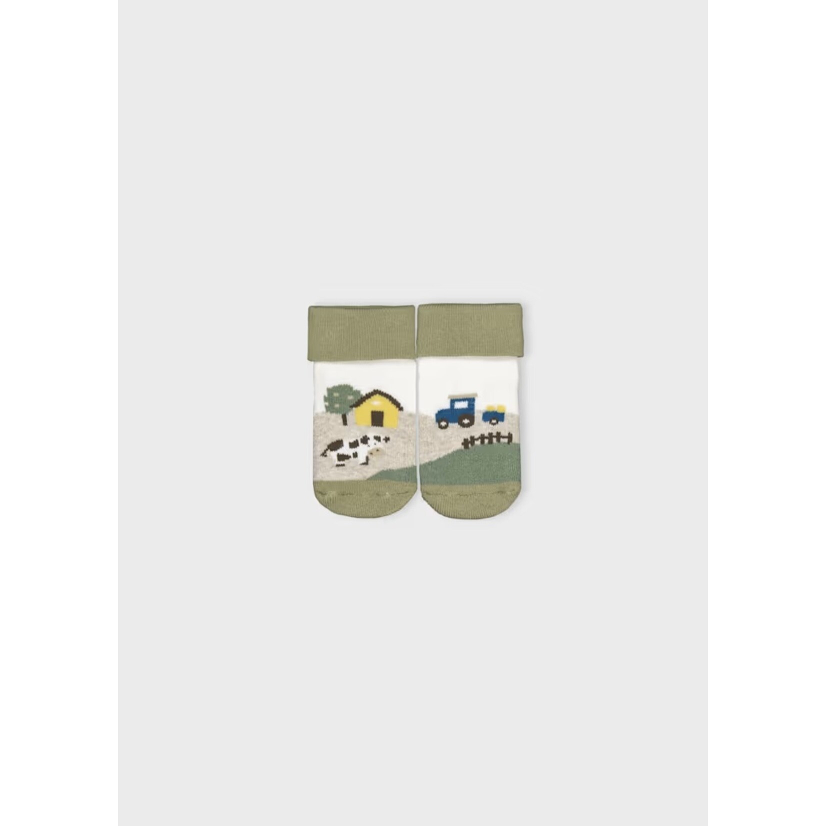 Mayoral MAYORAL - Chaussette antidérapante vertes et blanche avec motifs de fermes