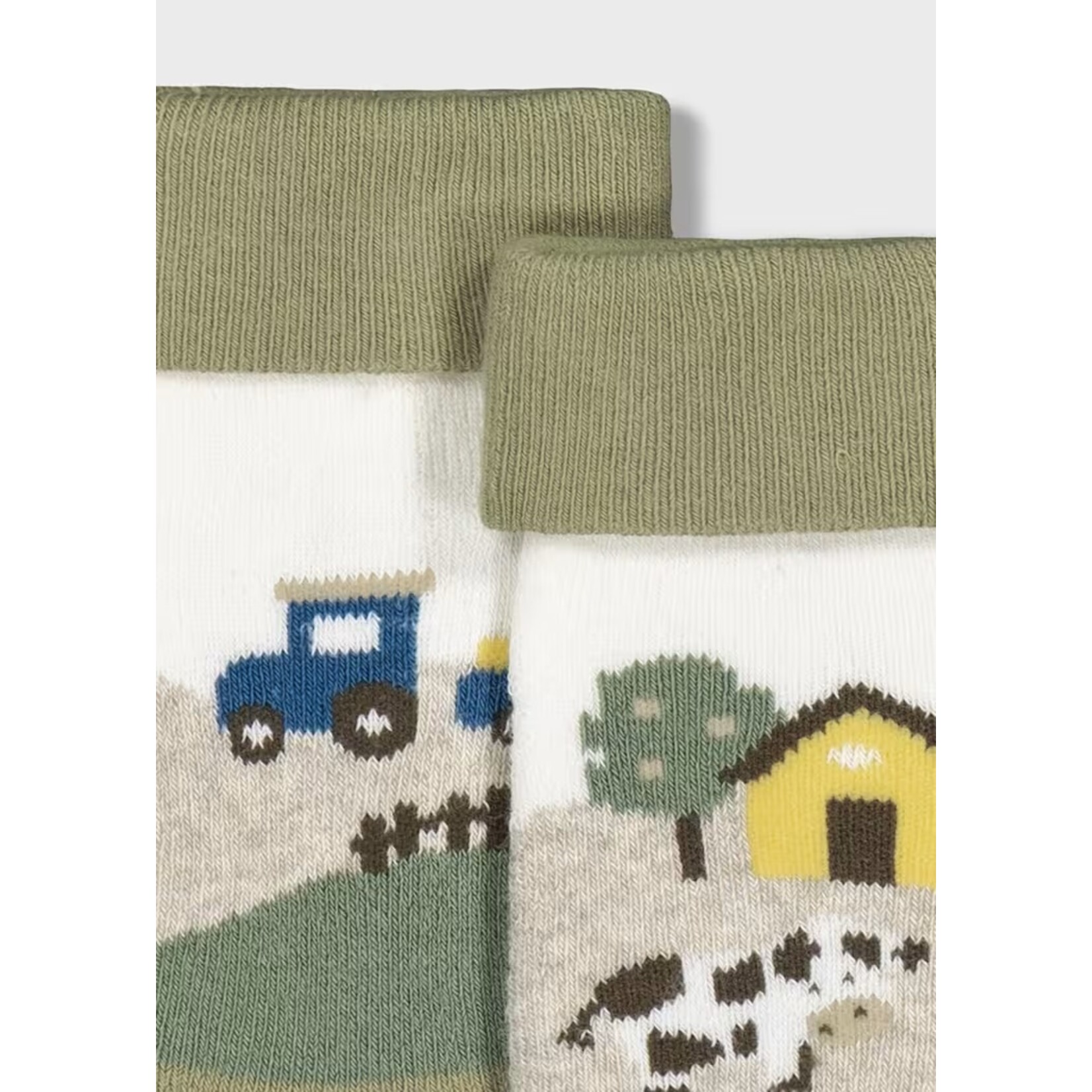 Mayoral MAYORAL - Chaussette antidérapante vertes et blanche avec motifs de fermes