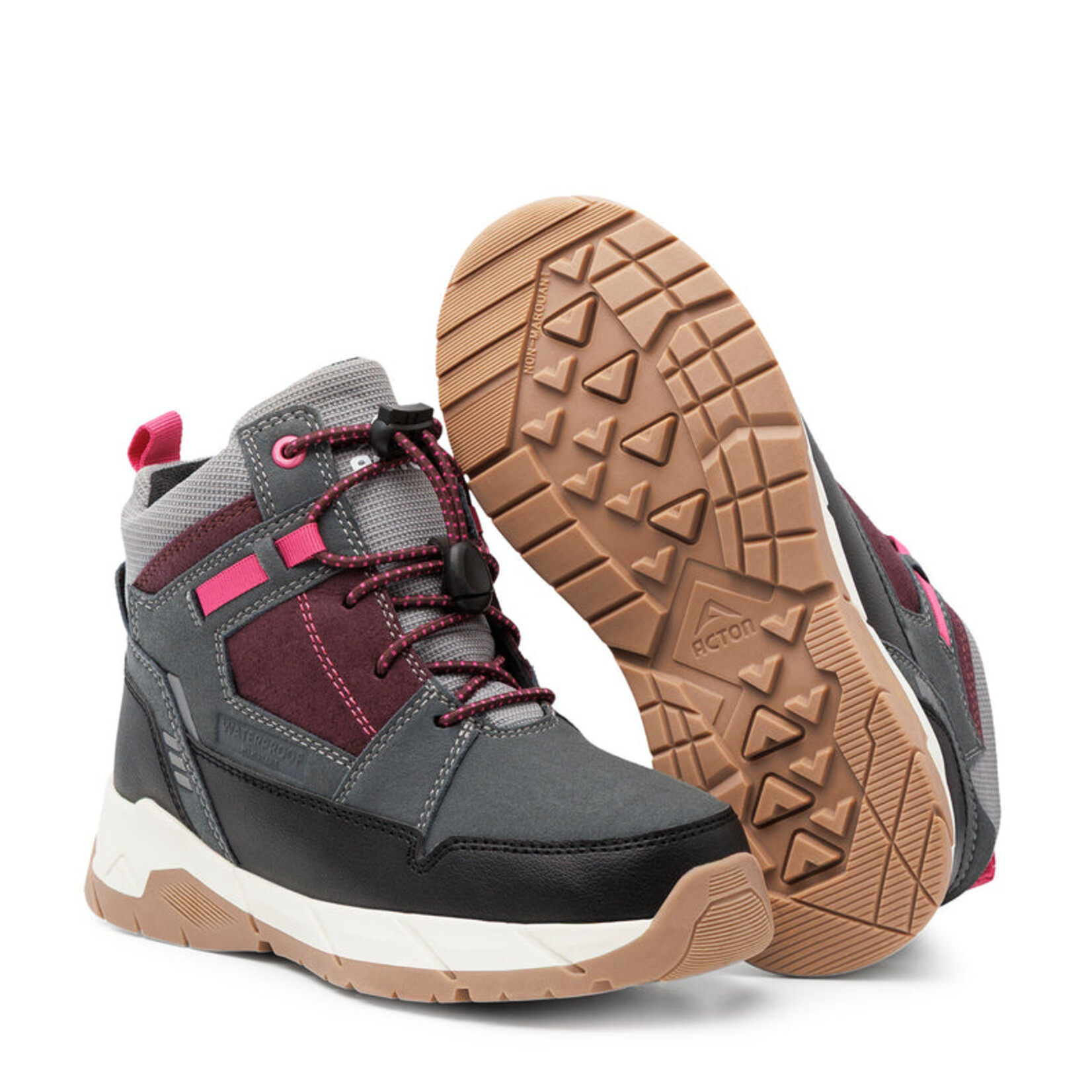 Acton ACTON - Trailblazers, noir et prune | bottes mi-saison enfant type randonneur