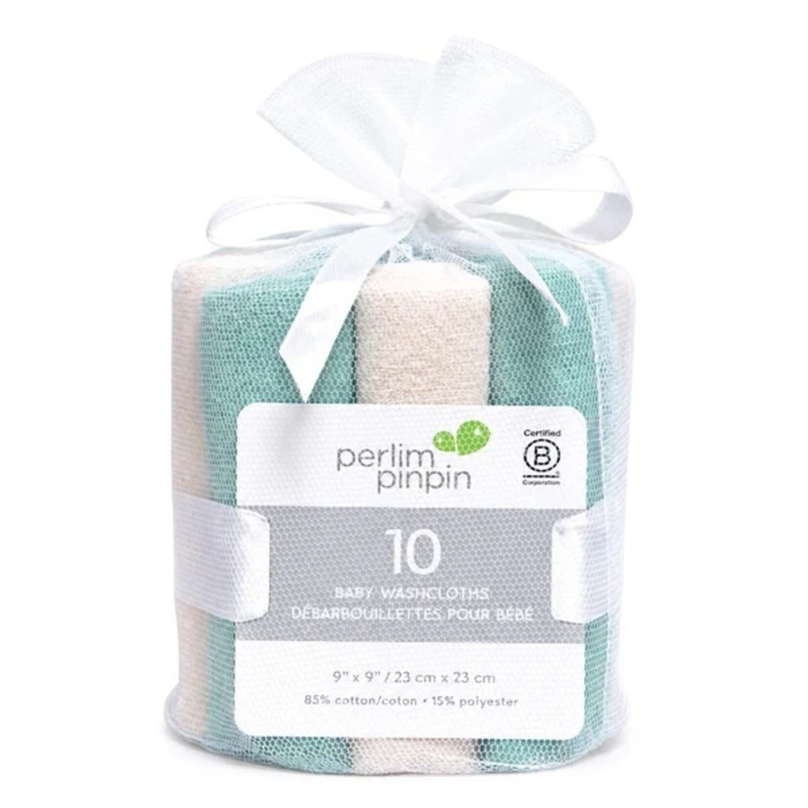 Perlimpinpin PERLIMPINPIN - Ensemble de 10 débarbouillettes/lingettes - Sarcelle et beige