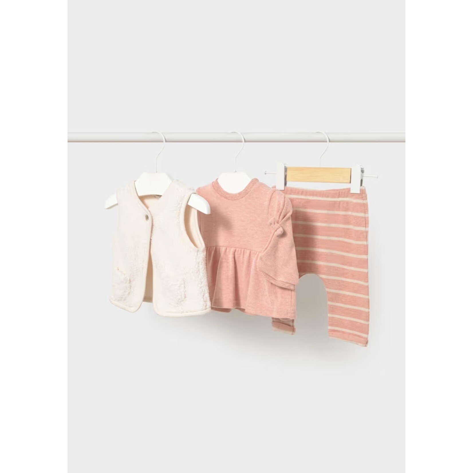 Mayoral MAYORAL - Ensemble trois pièces : Leggings rayés rose et blanc avec pull et gilet