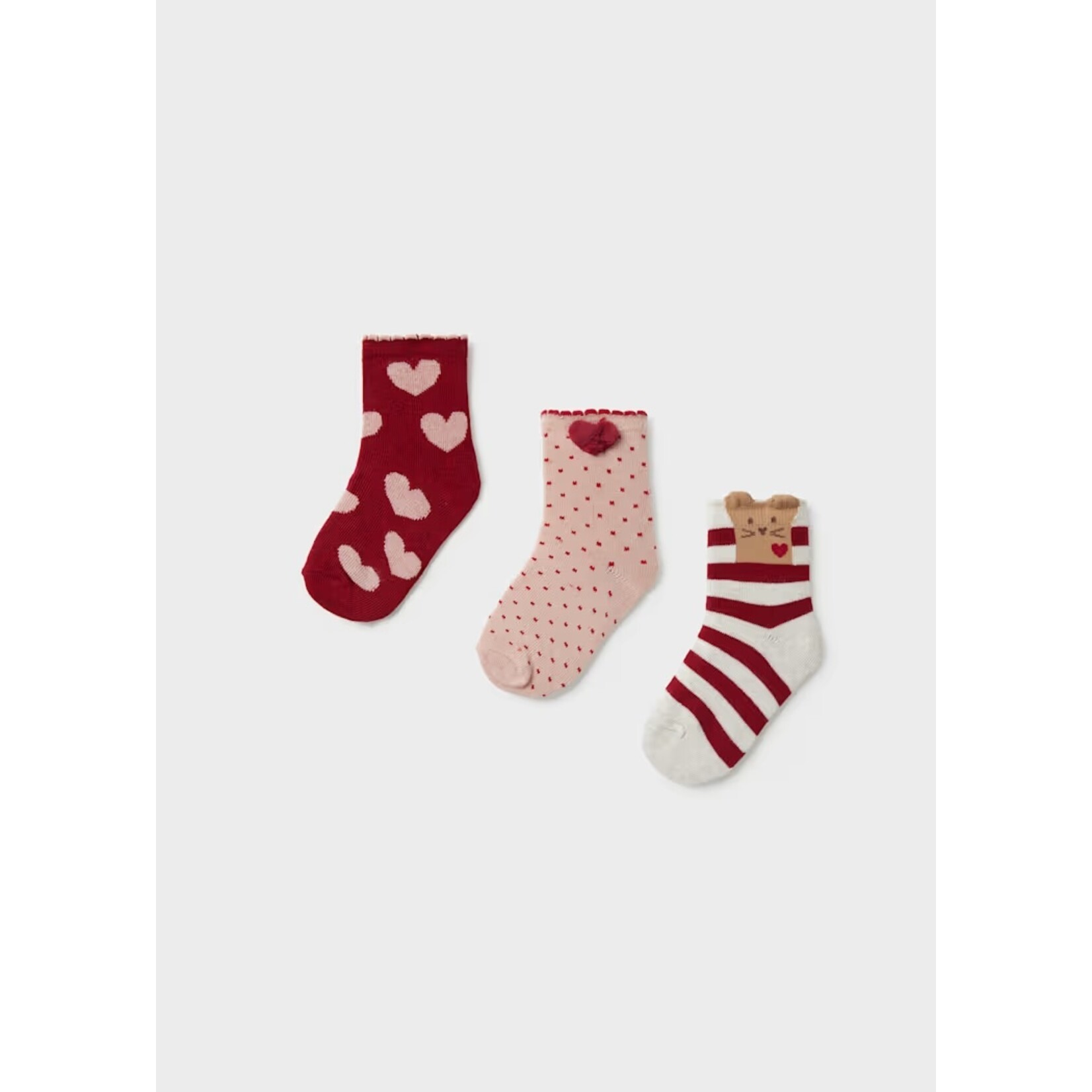 Mayoral MAYORAL - Set of 3 pairs of baby/child socks with hearts 'burgundy/white striped/pink'