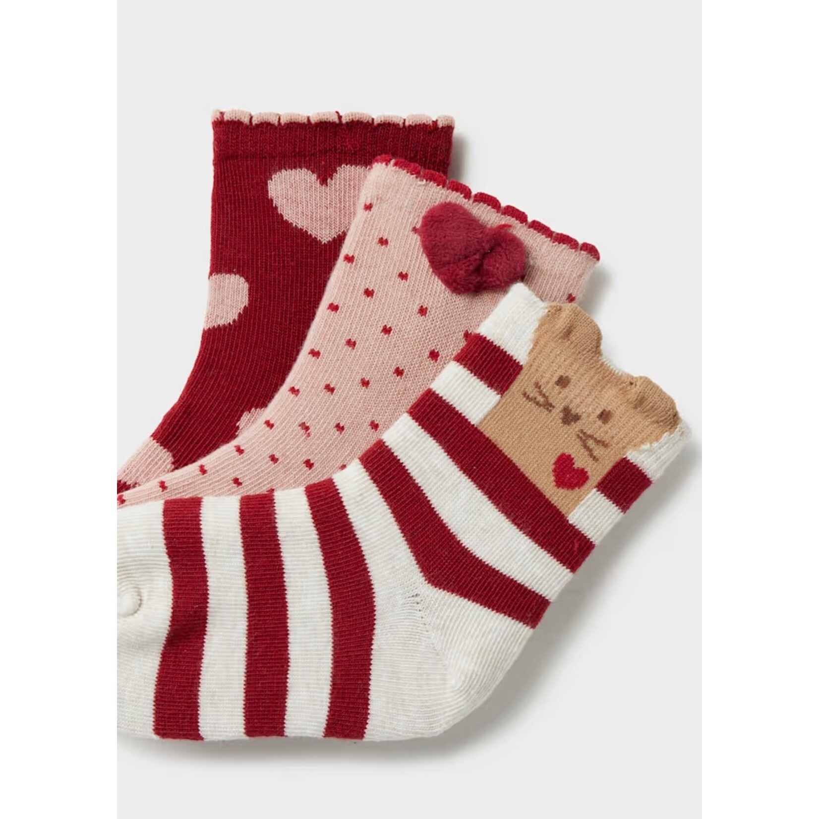 Mayoral MAYORAL - Lot de 3 paires de chaussettes pour bébé/enfant coeurs 'bourgogne/blanc rayé/rose '