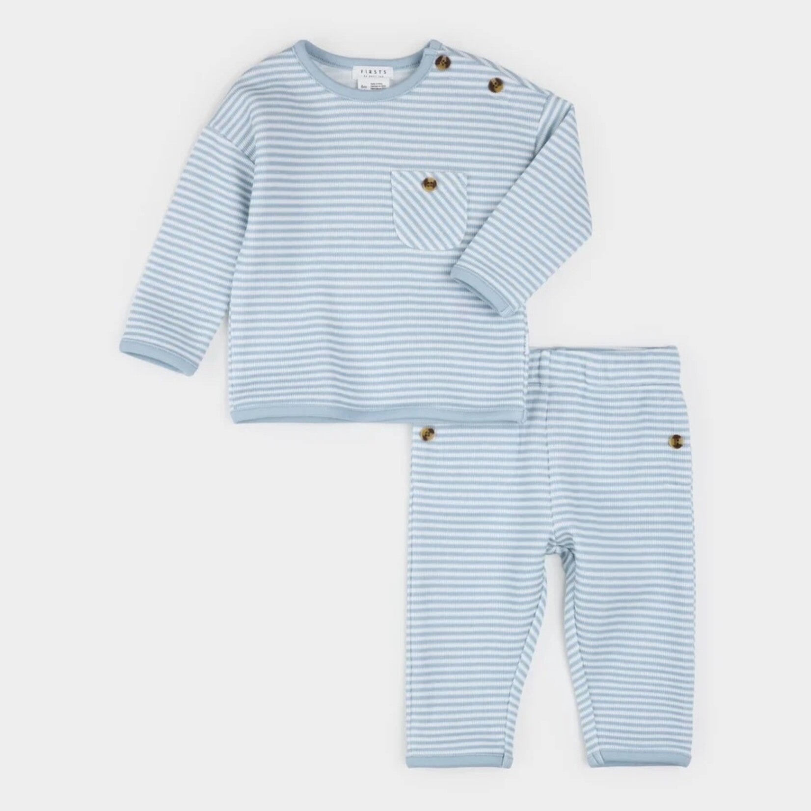 Petit Lem PETIT LEM - Ensemble deux pièces chandail et pantalon en jersey double à rayures bleu arctique