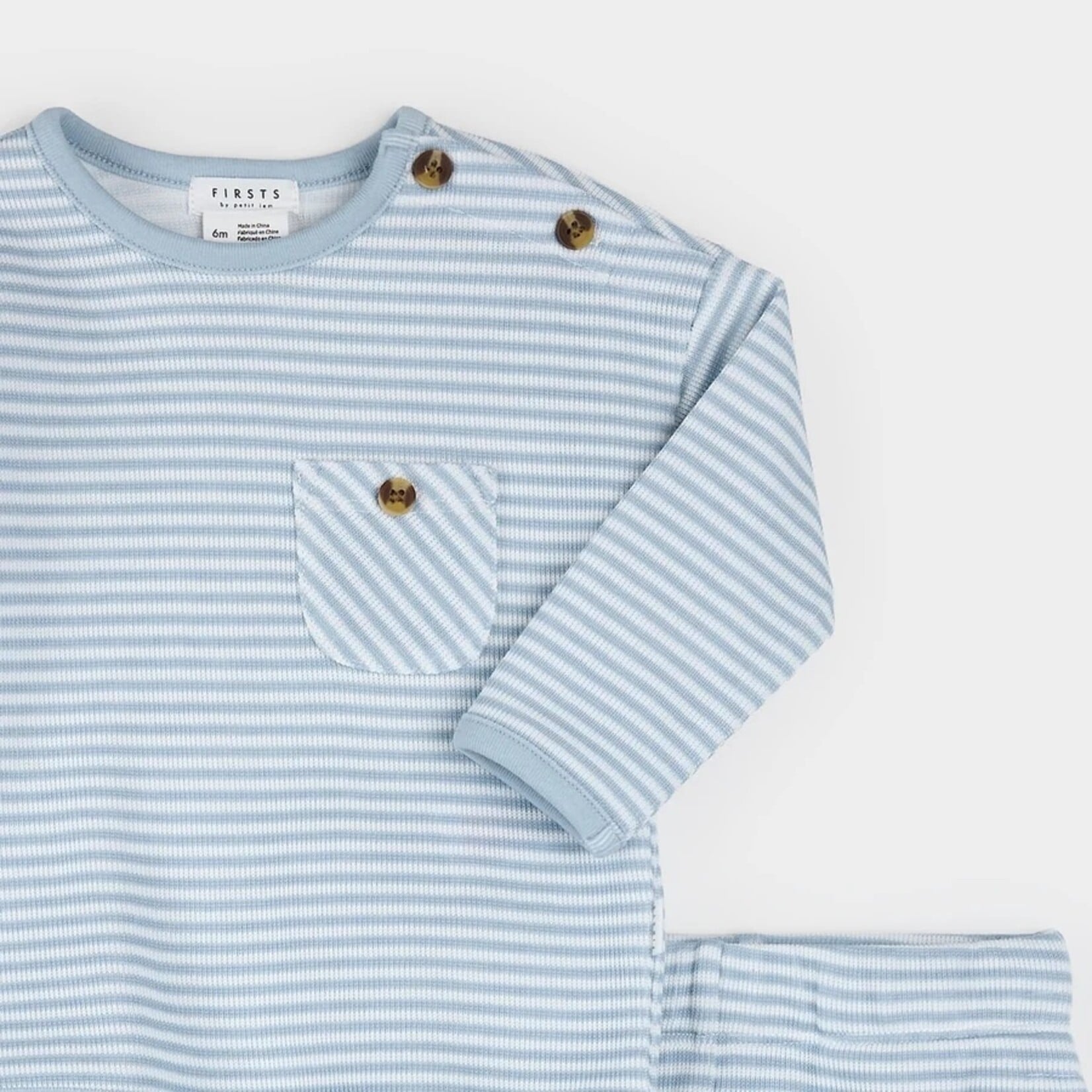 Petit Lem PETIT LEM - Two-piece set with top and pants in Arctic blue striped double jersey