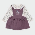 Petit Lem PETIT LEM - Beige onesie and dark mauve quilted overall dress with floral print set