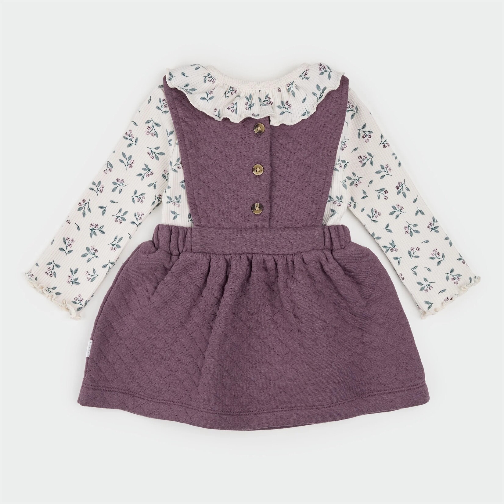 Petit Lem PETIT LEM - Beige onesie and dark mauve quilted overall dress with floral print set