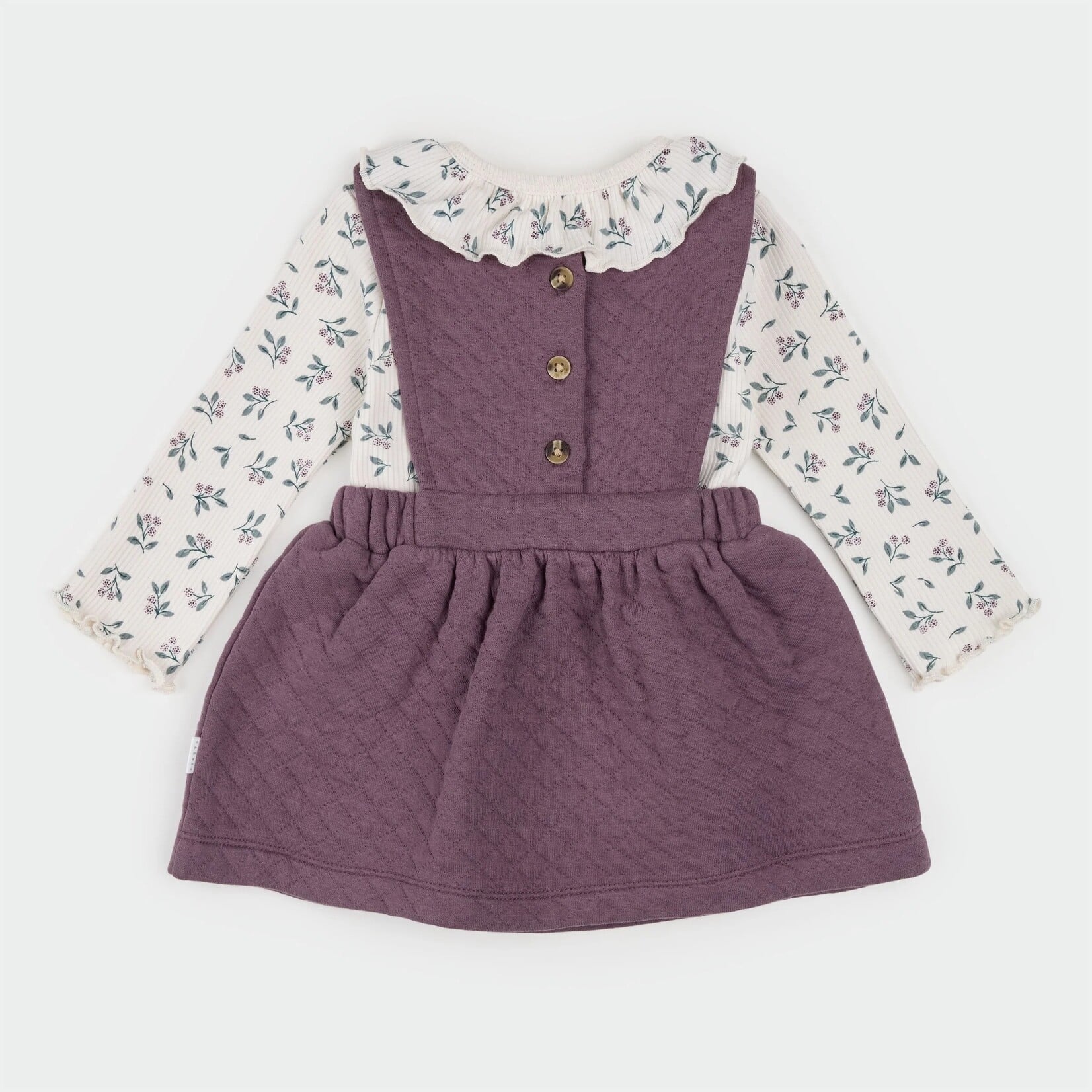 Petit Lem PETIT LEM - Ensemble cache-couche beige et robe salopette matelassée mauve foncé à imprimé floral