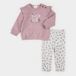 Petit Lem PETIT LEM - Ensemble chandail rose à motif faon et legging beige à imprimé floral