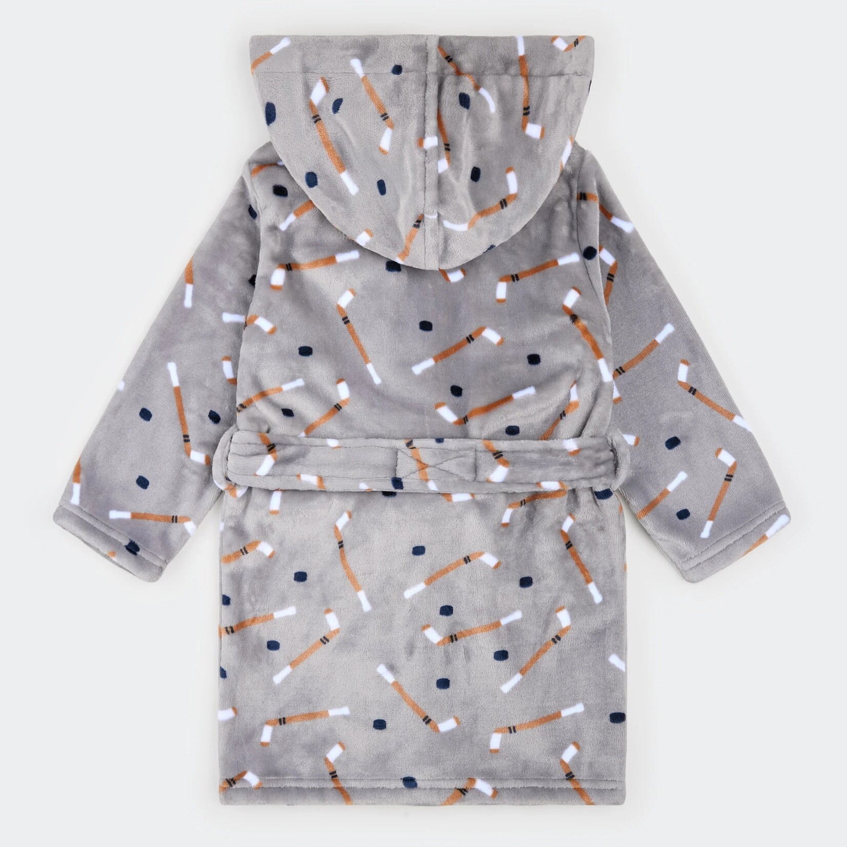 Petit Lem PETIT LEM - Moon-grey plush bathrobe with hockey stick print