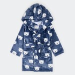 Petit Lem PETIT LEM - Robe de chambre en peluche indigo à imprimé ours polaires