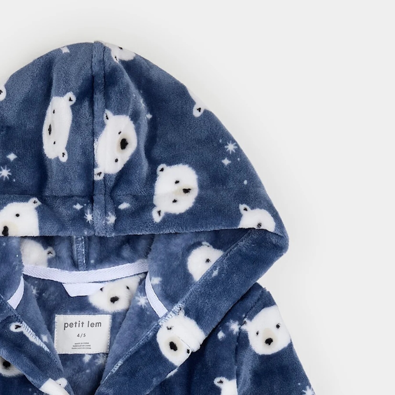 Petit Lem PETIT LEM - Robe de chambre en peluche indigo à imprimé ours polaires
