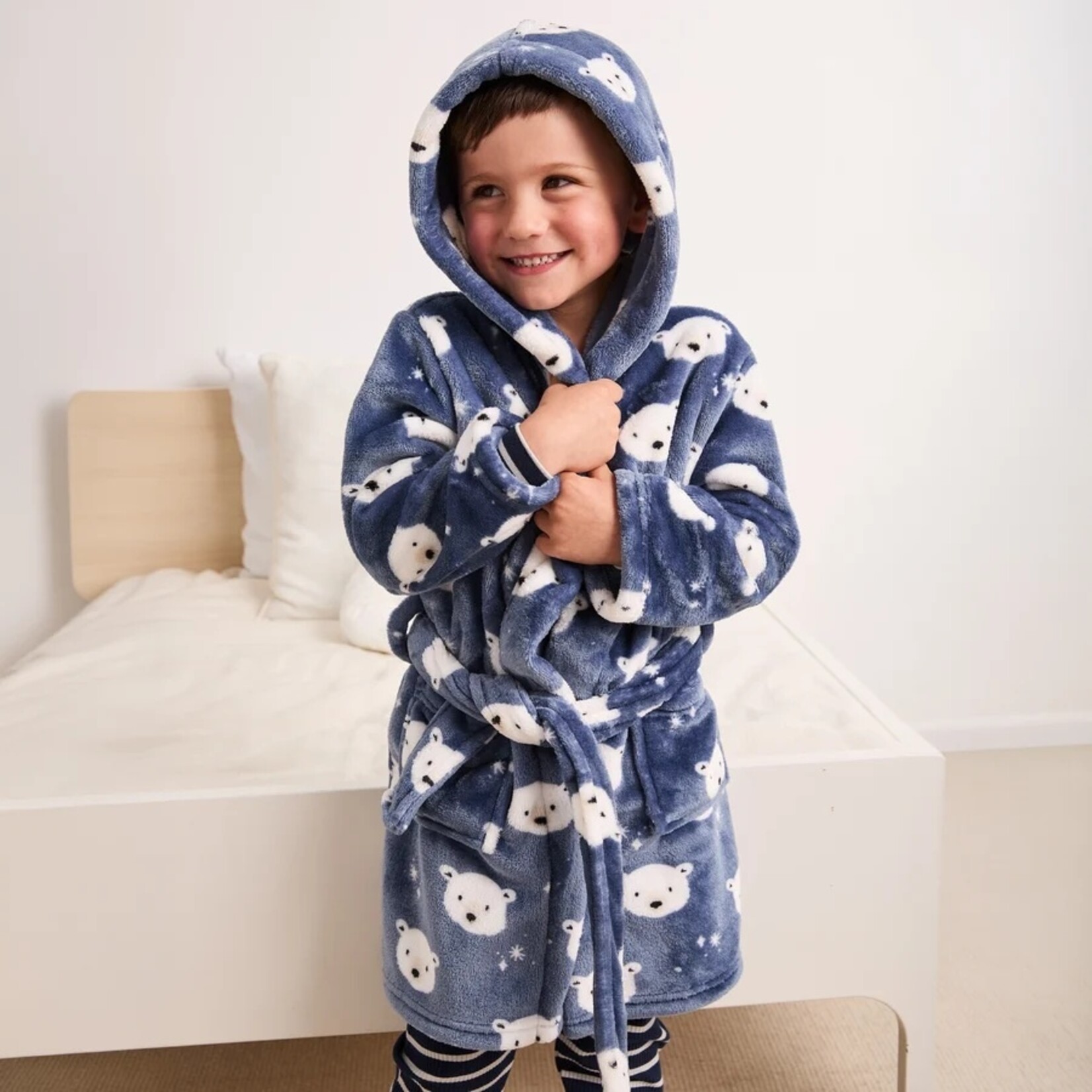 Petit Lem PETIT LEM - Indigo plush bathrobe with polar bear print