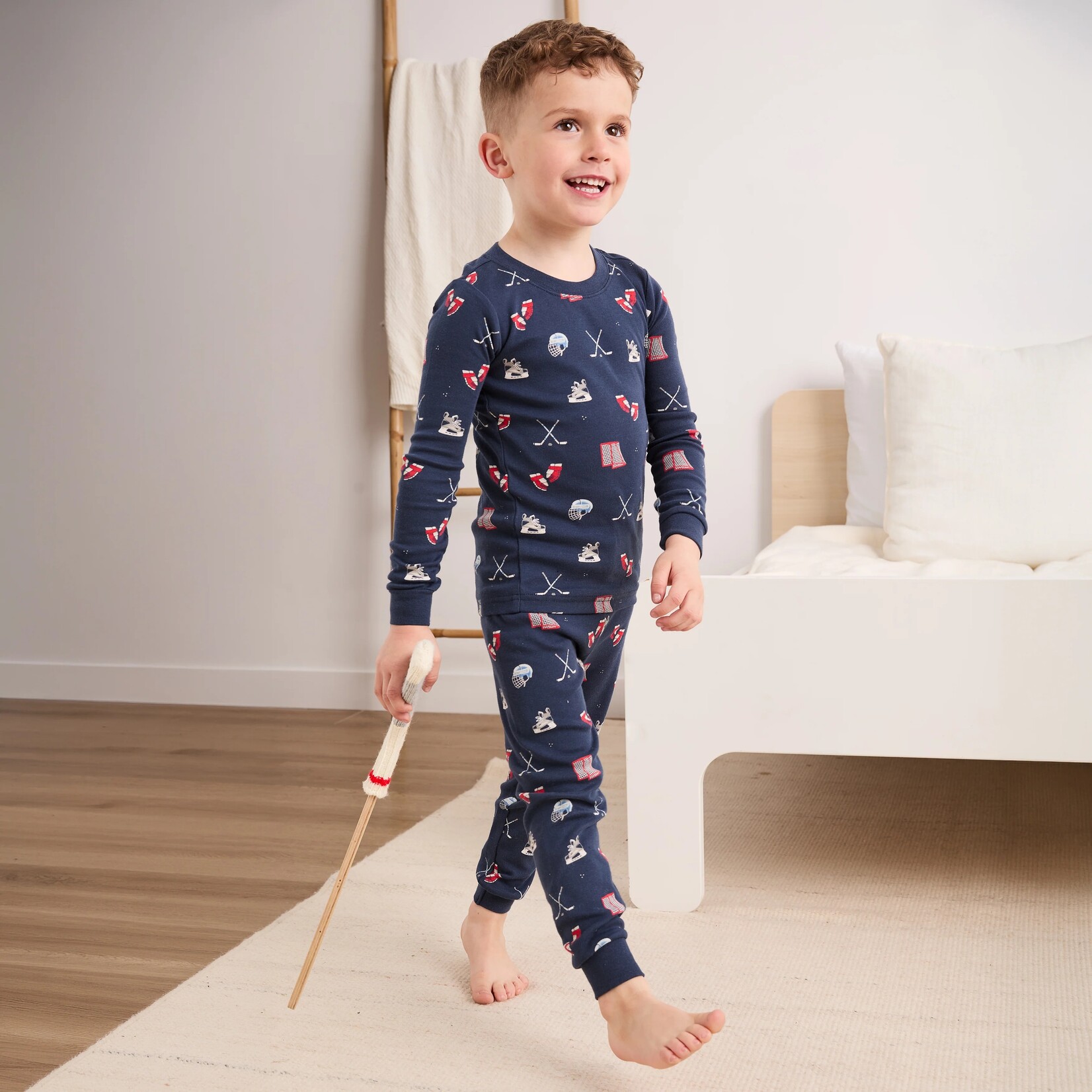 Petit Lem PETIT LEM - Navy blue hockey gear print pajama set (2-piece)