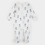 Petit Lem PETIT LEM - Pyjama de bébé blanc cassé côtelé imprimé de pingouins