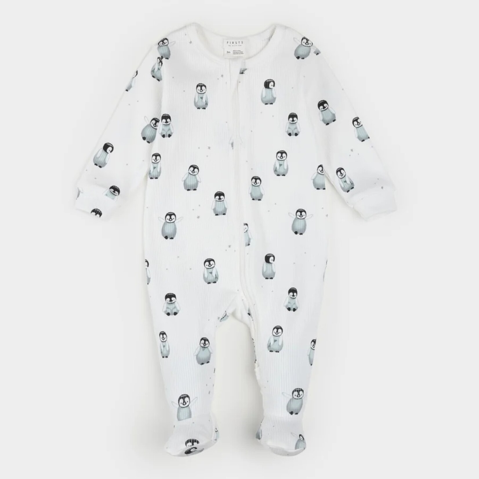 Petit Lem PETIT LEM - Off-white ribbed baby pyjamas with penguin print