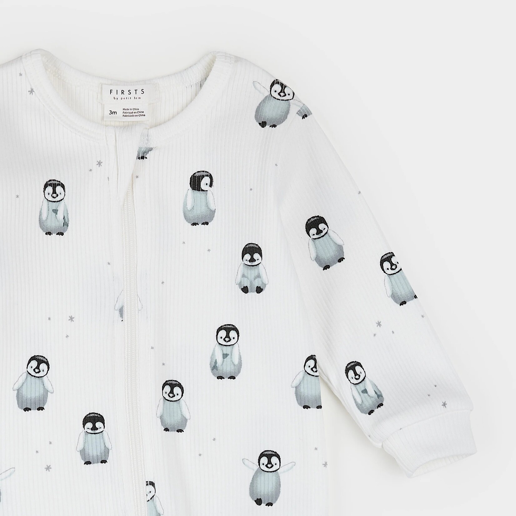 Petit Lem PETIT LEM - Off-white ribbed baby pyjamas with penguin print