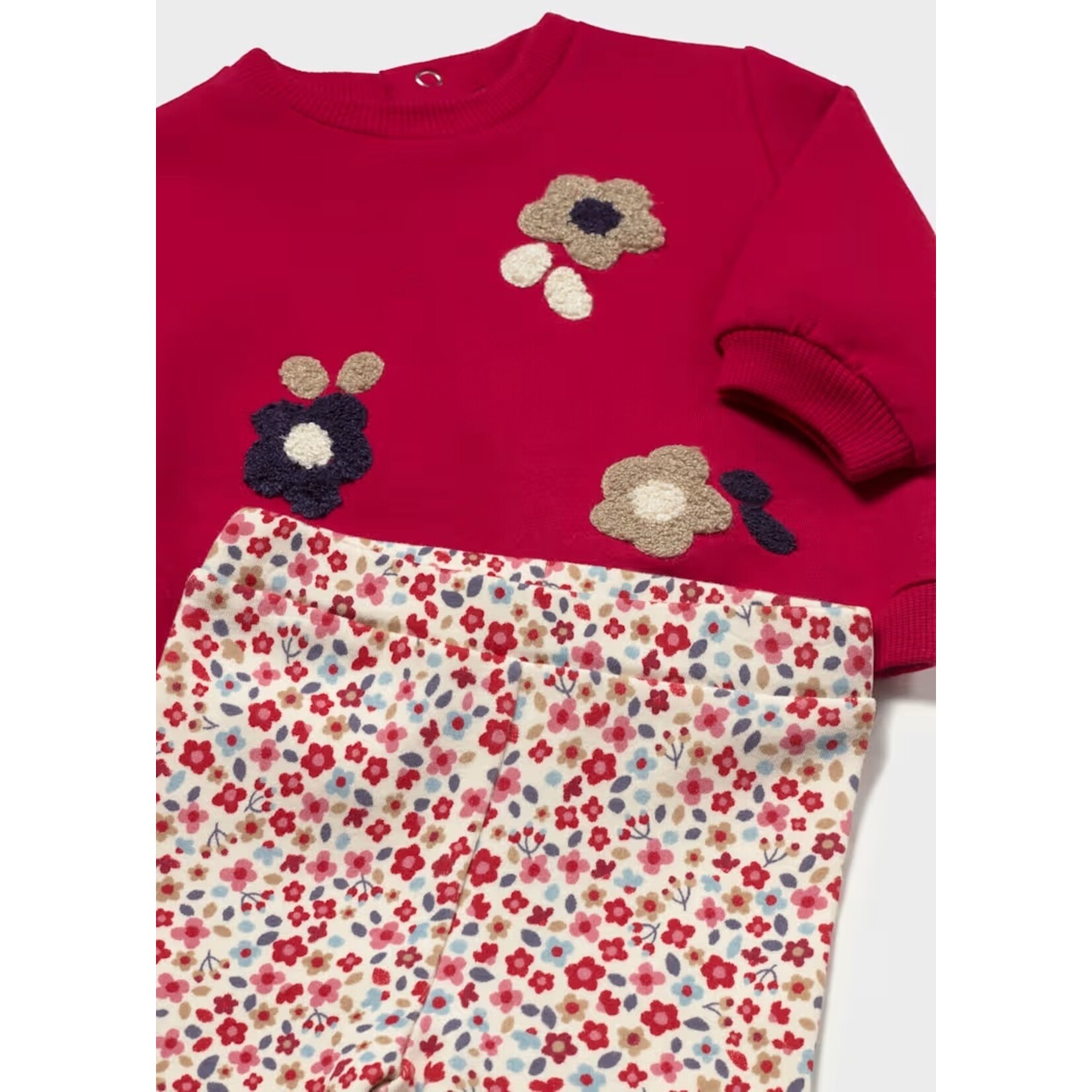 Mayoral MAYORAL - Ensemble 2 pièces: Pull rouge avec broderie fleur et pantalon rouge