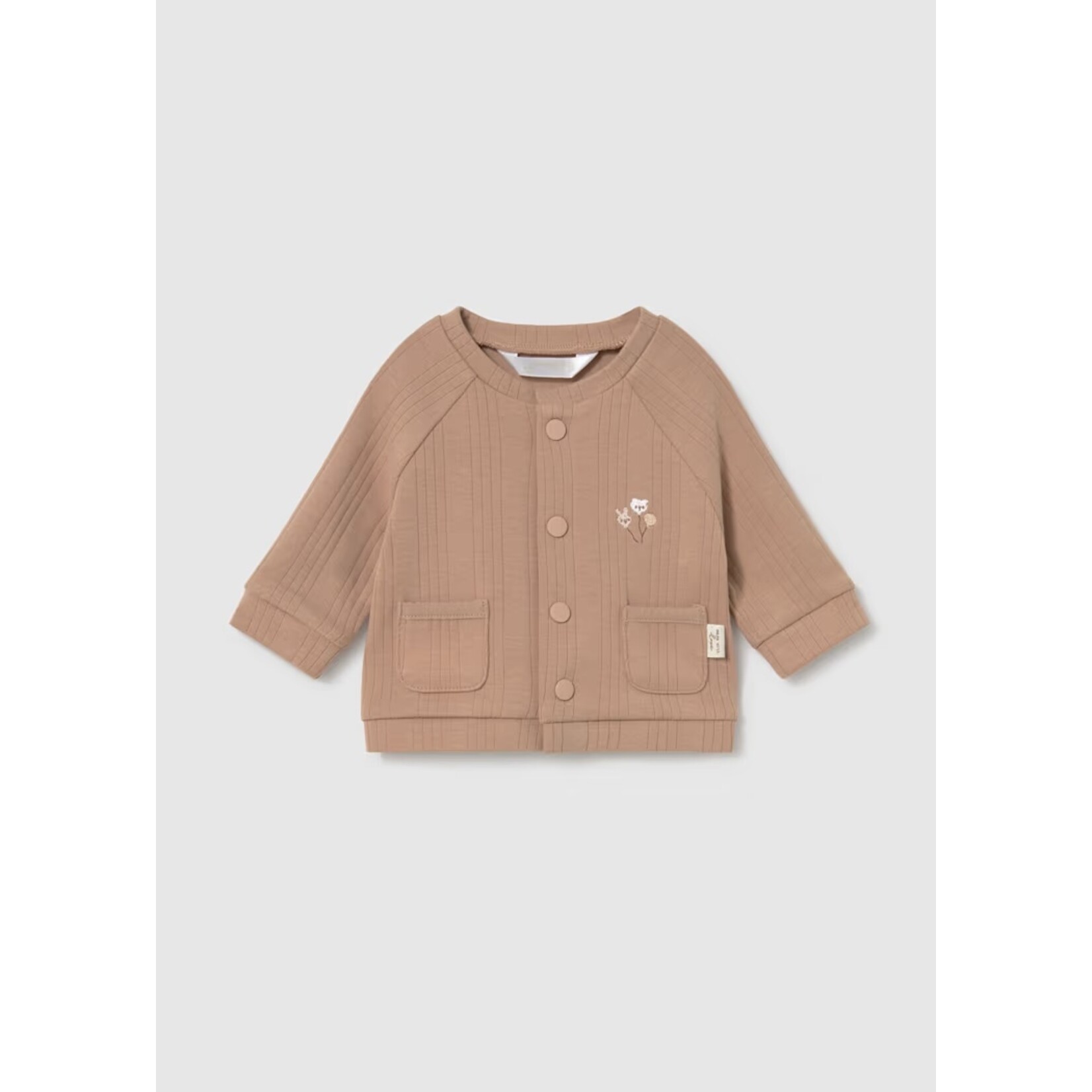 Mayoral MAYORAL - 3-piece set – white long-sleeved T-shirt with balloon print, beige grow-with-me trousers, and beige button-up jacket