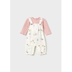 Mayoral MAYORAL - 2-piece set: White overalls with musical animal patterns and a pale pink T-shirt