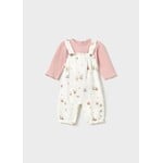 Mayoral MAYORAL - Ensemble 2 pièces: Salopette blanche avec motifs d'animaux musiciens et t-shirt rose pâle