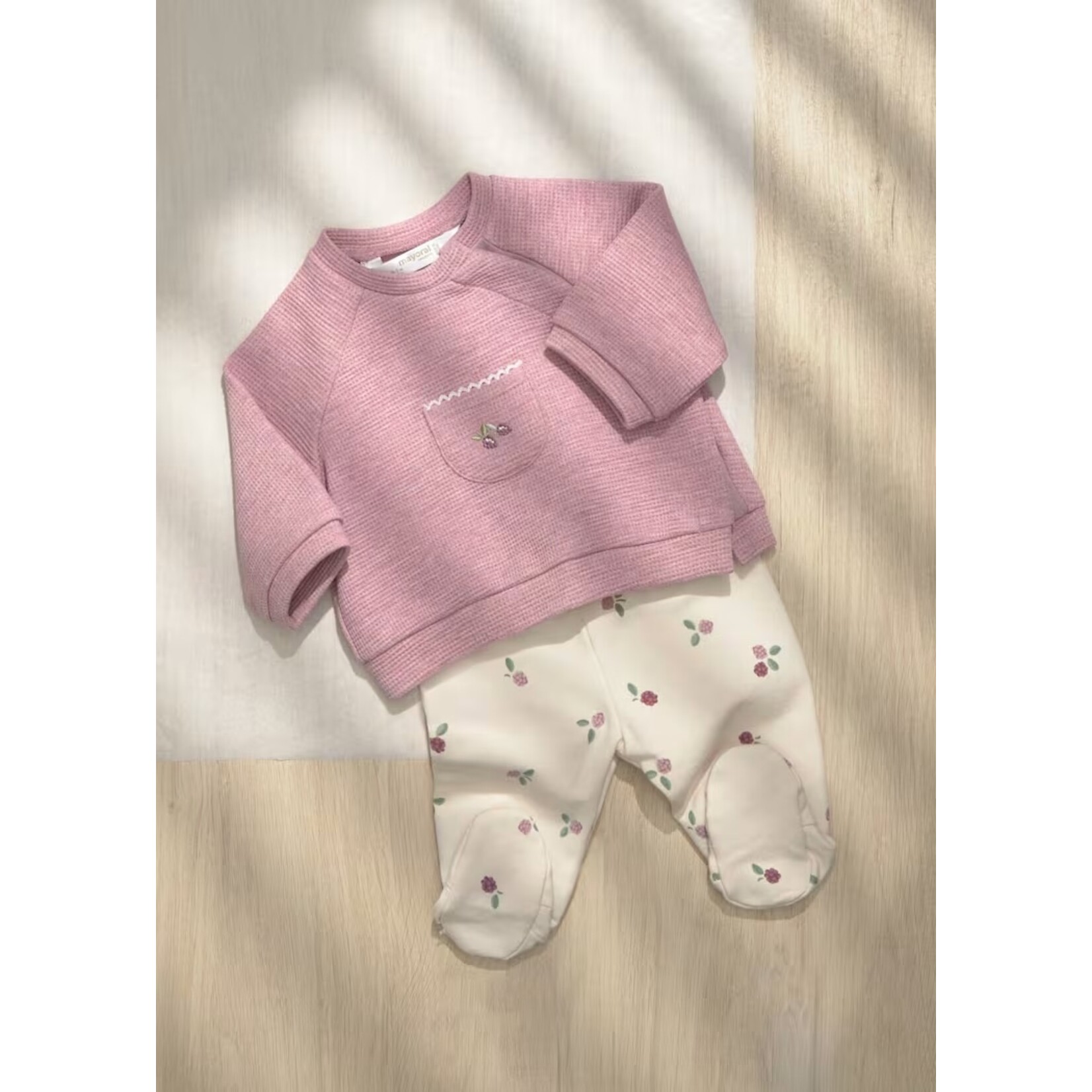 Mayoral MAYORAL - Ensemble 2 morceaux - Chandail à manches longues rose mauve gaufré et pantalon beige mûres