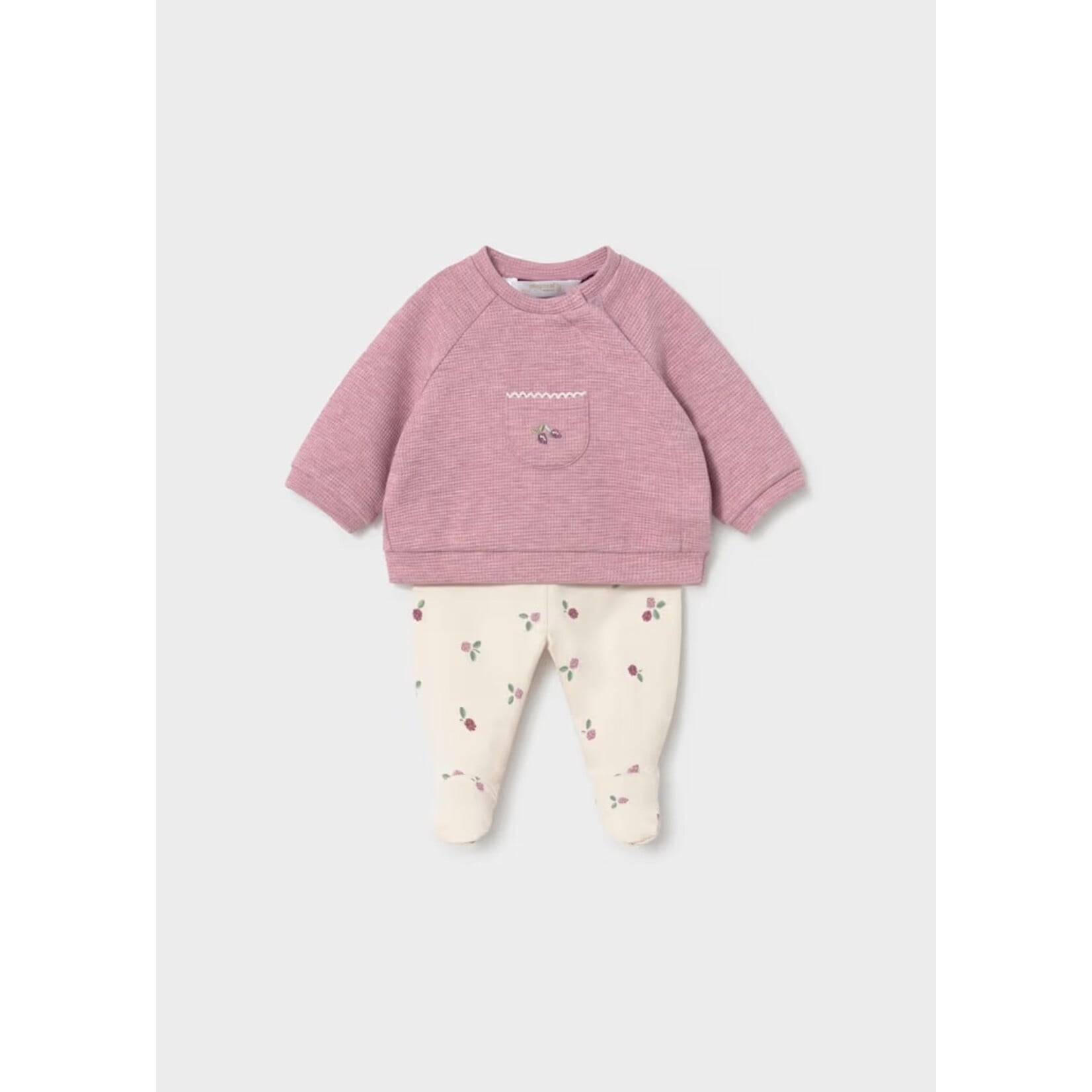 Mayoral MAYORAL - 2-Piece Set - Mauve-pink waffle-knit long-sleeve top and beige blackberry-print trousers