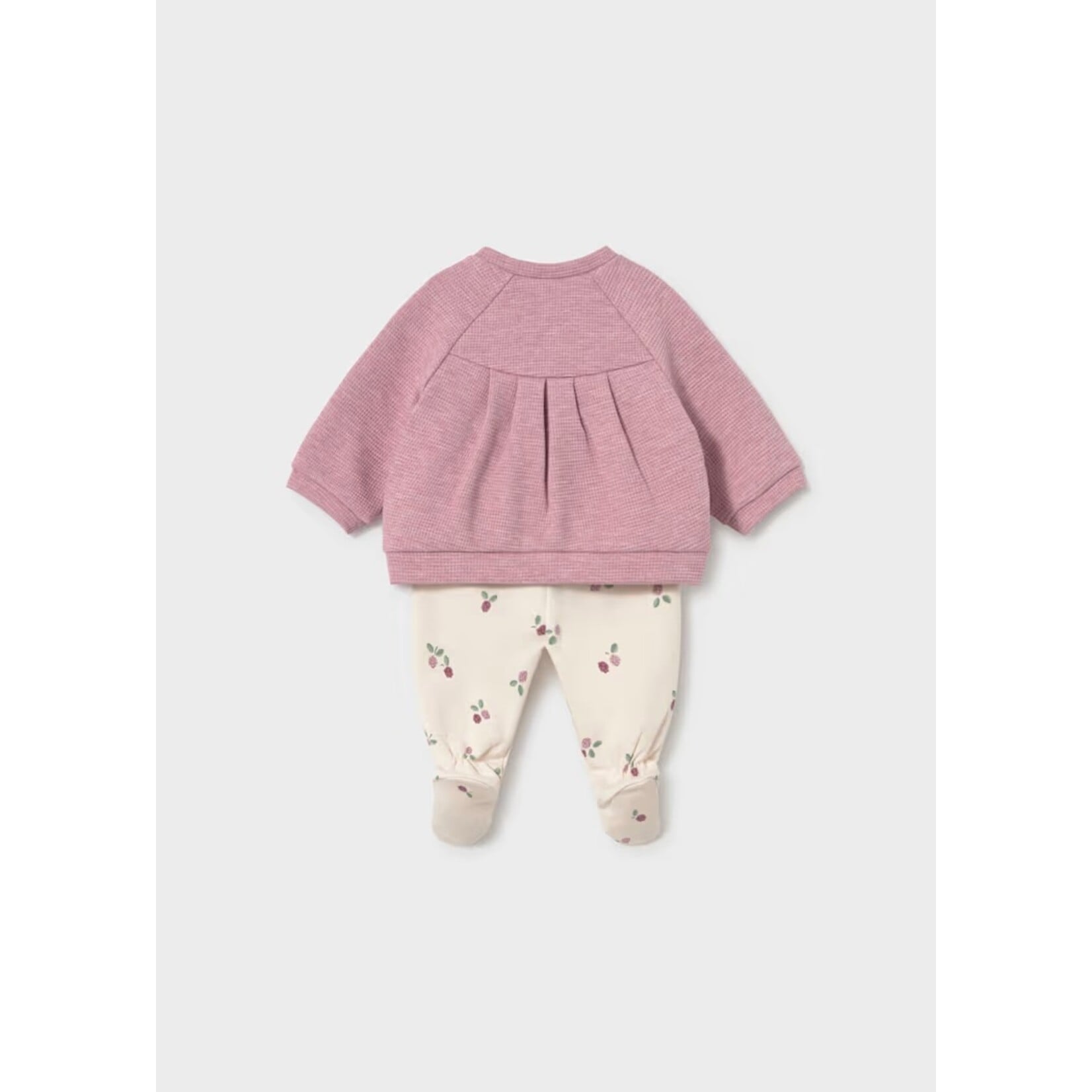 Mayoral MAYORAL - 2-Piece Set - Mauve-pink waffle-knit long-sleeve top and beige blackberry-print trousers