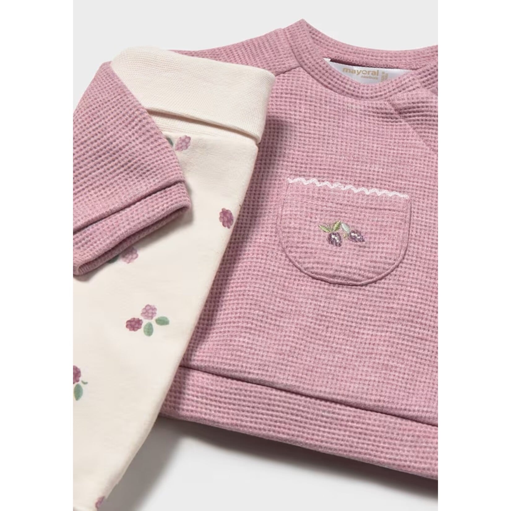 Mayoral MAYORAL - 2-Piece Set - Mauve-pink waffle-knit long-sleeve top and beige blackberry-print trousers