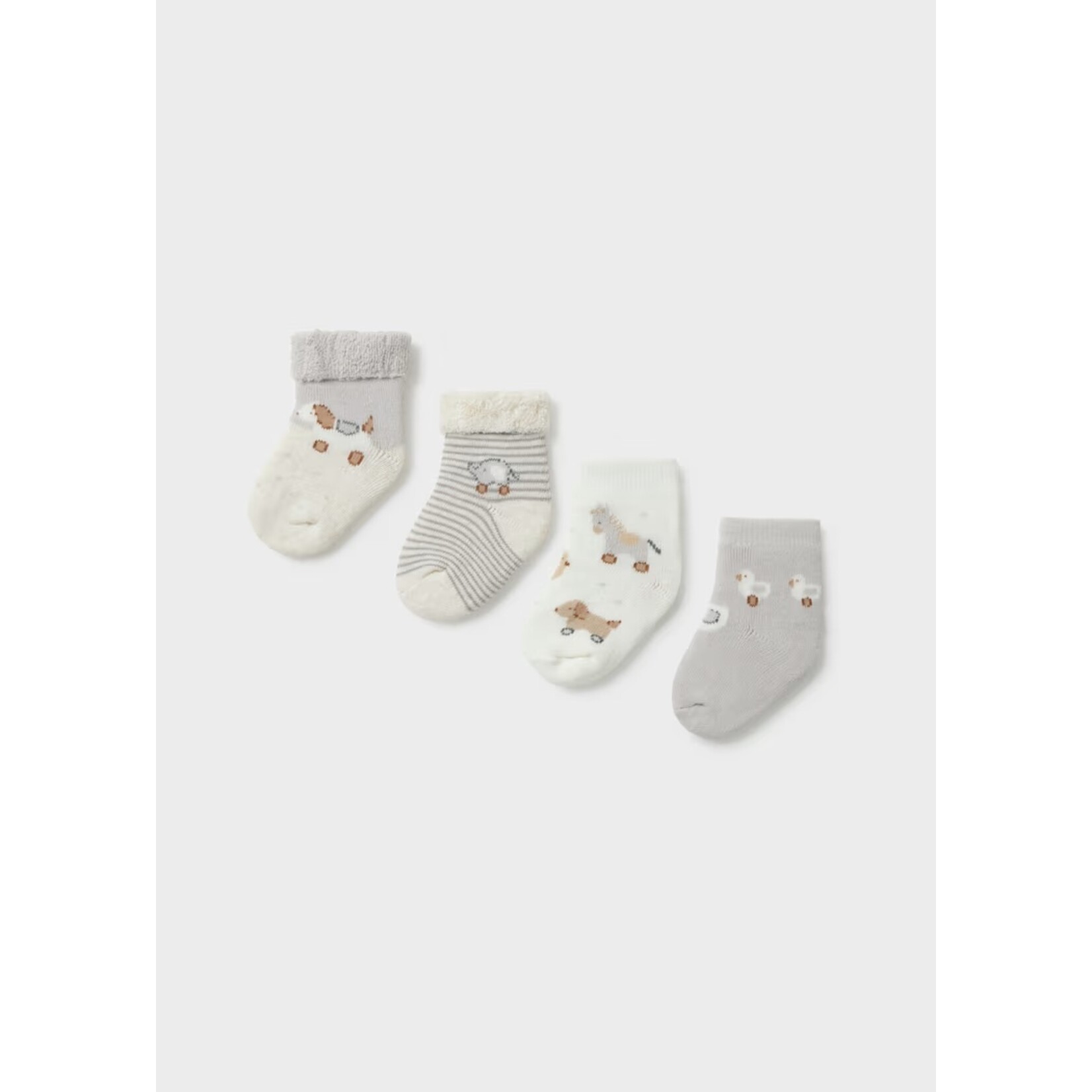 Mayoral MAYORAL - Set of 4 pairs of baby socks 'Animals on Wheels – White and Grey'