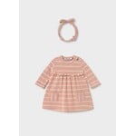 Mayoral MAYORAL - Ensemble 2 morceaux - Robe à manches longues rayée rose et blanc et serre-tête assorti