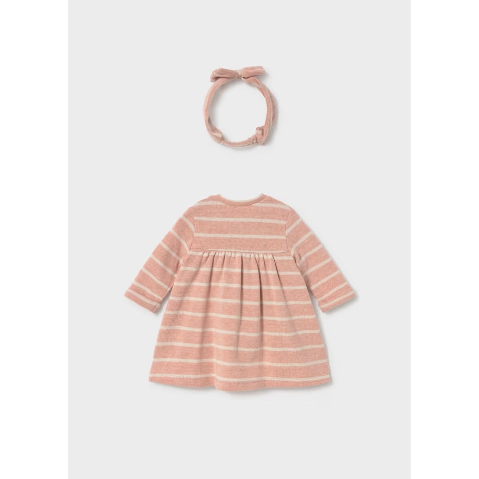 Mayoral MAYORAL - 2-Piece Set - Pink and white striped long-sleeve dress and matching headband