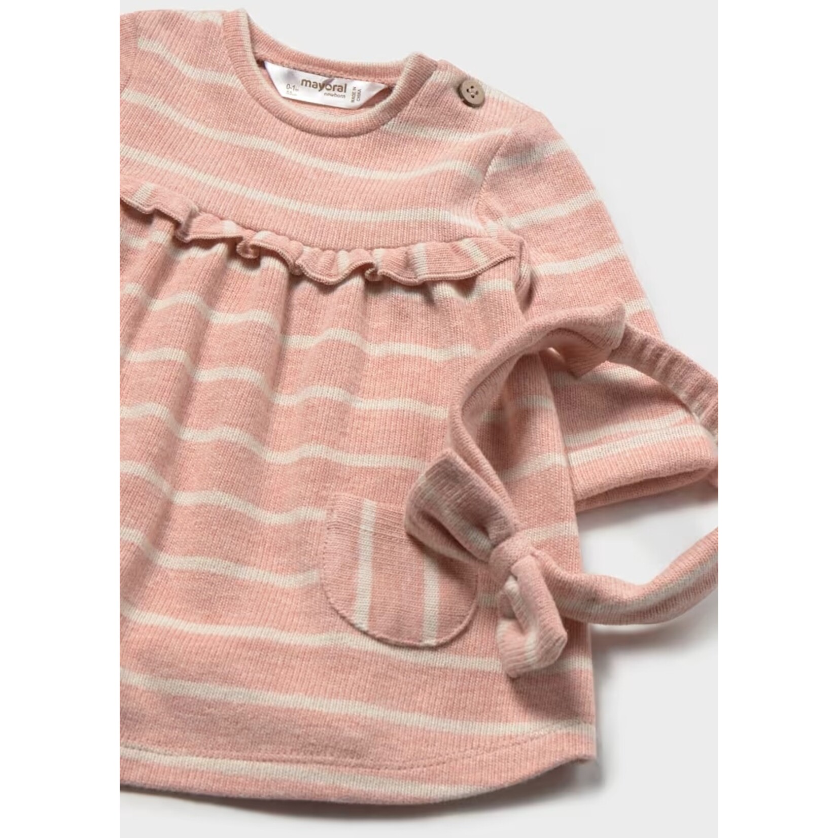 Mayoral MAYORAL - Ensemble 2 morceaux - Robe à manches longues rayée rose et blanc et serre-tête assorti