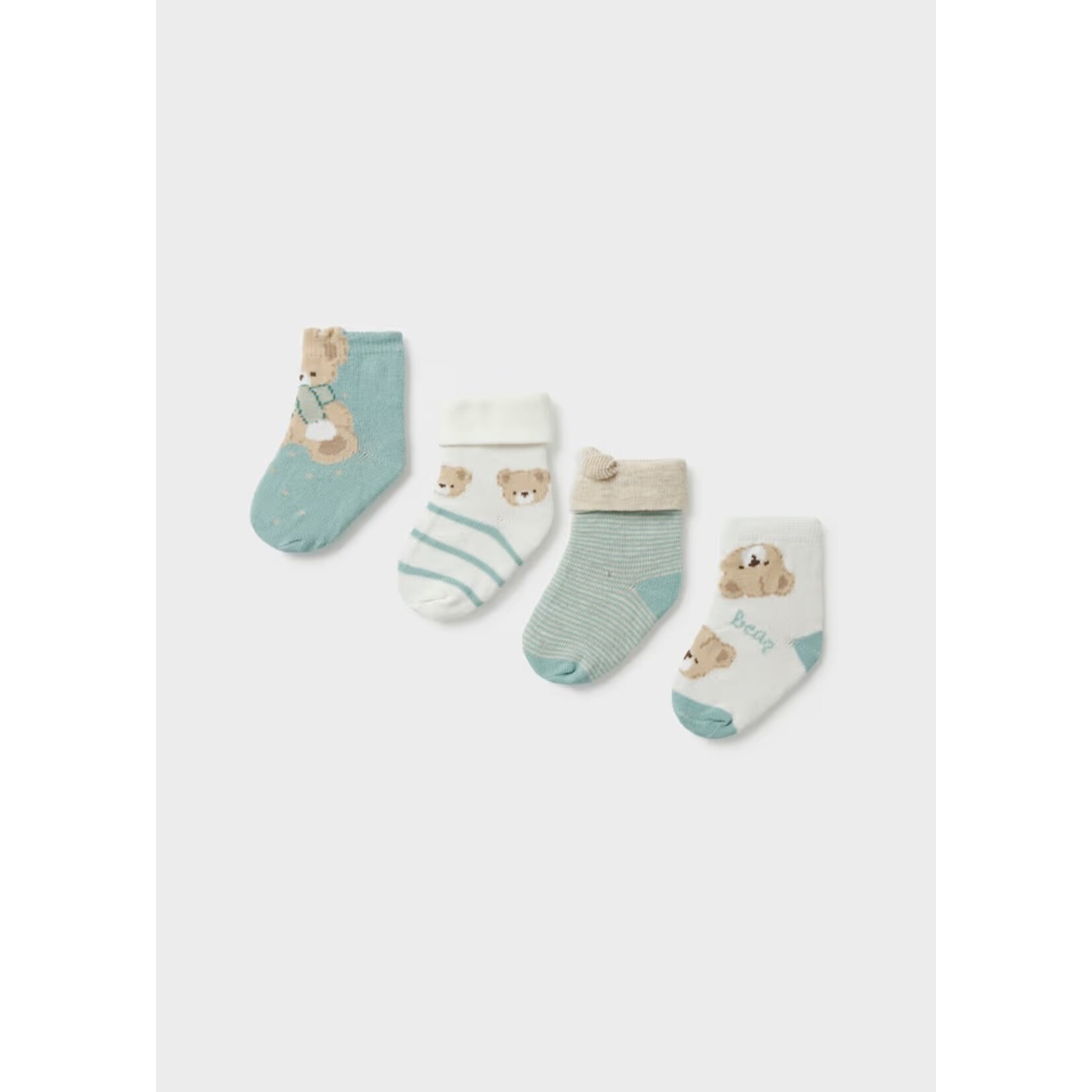 Mayoral MAYORAL - Set of 4 pairs of baby socks 'Teddy bears – White, turquoise, and heather beige'