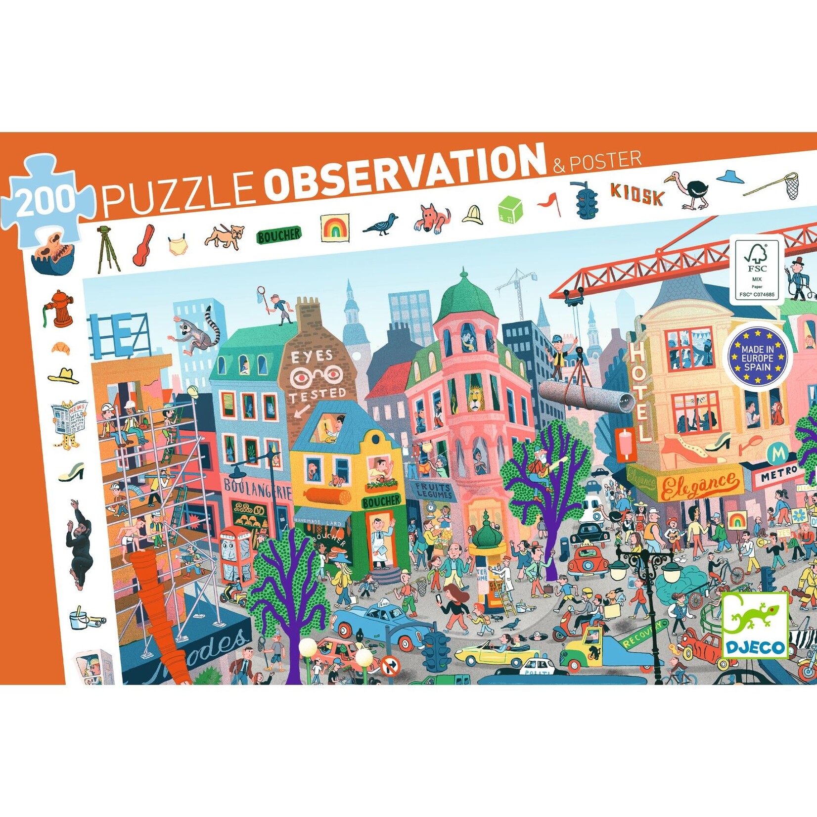 Djeco DJECO - 200 piece observation puzzle & poster - The city
