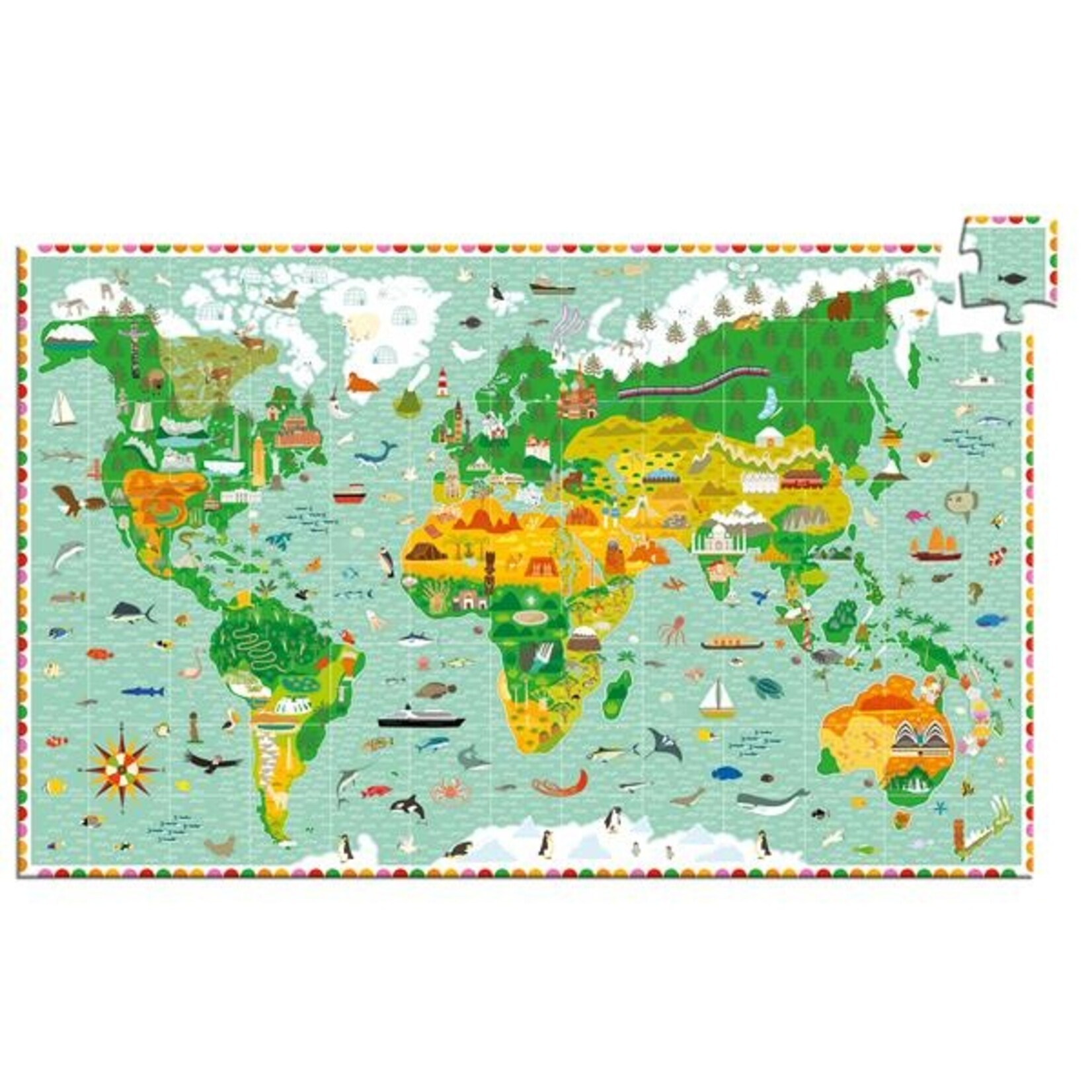 Djeco DJECO - Casse-tête de 200 pièces 'Observation & Livret' - Tour du monde