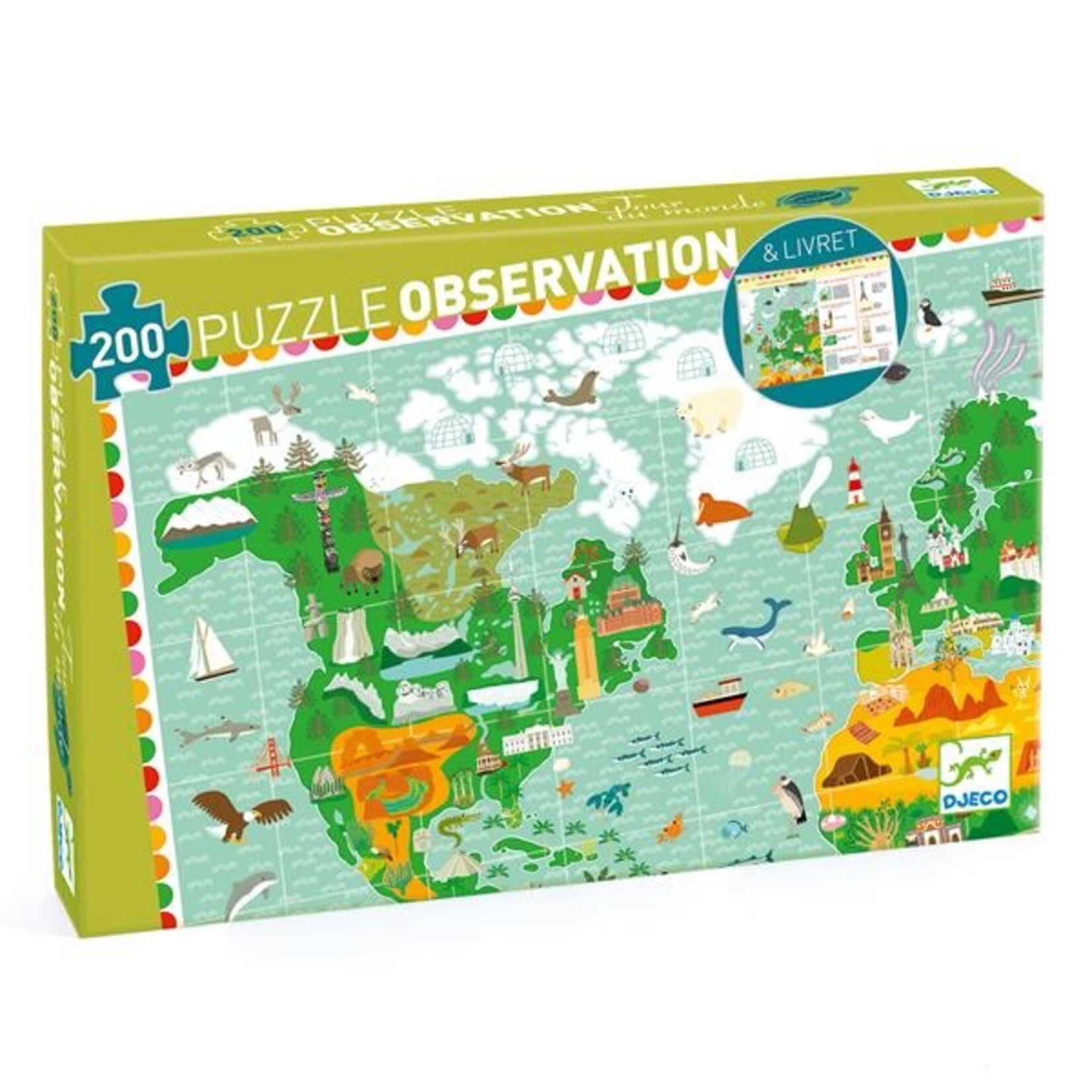 Djeco DJECO - 200 piece observation puzzle & booklet - Around the world