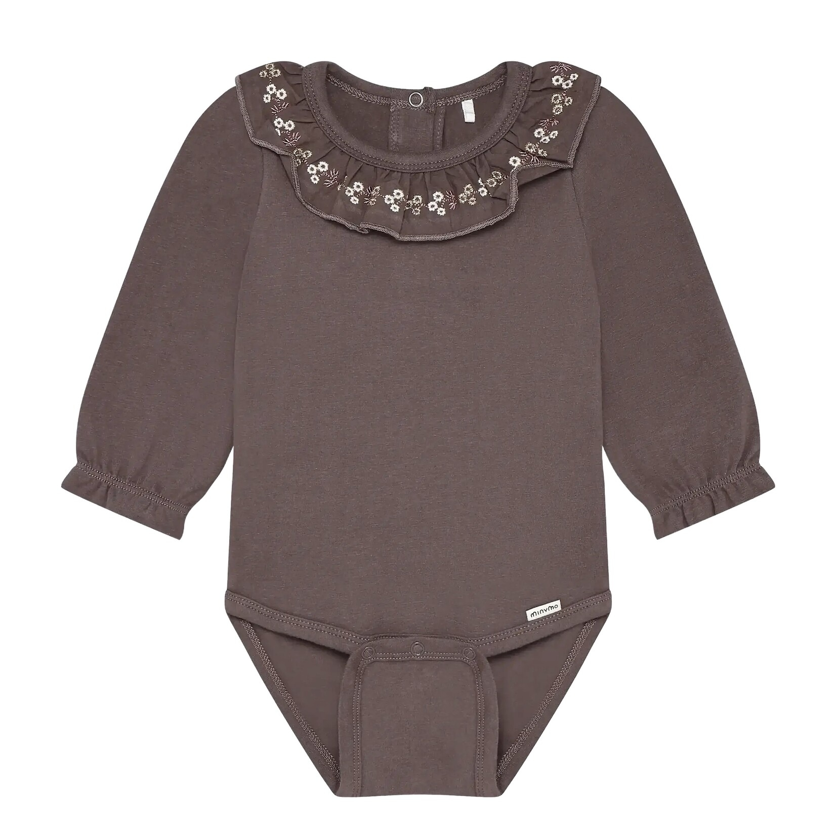 Minymo MINYMO - Cache-couche brun à manches longues avec un collet plissé et broderies