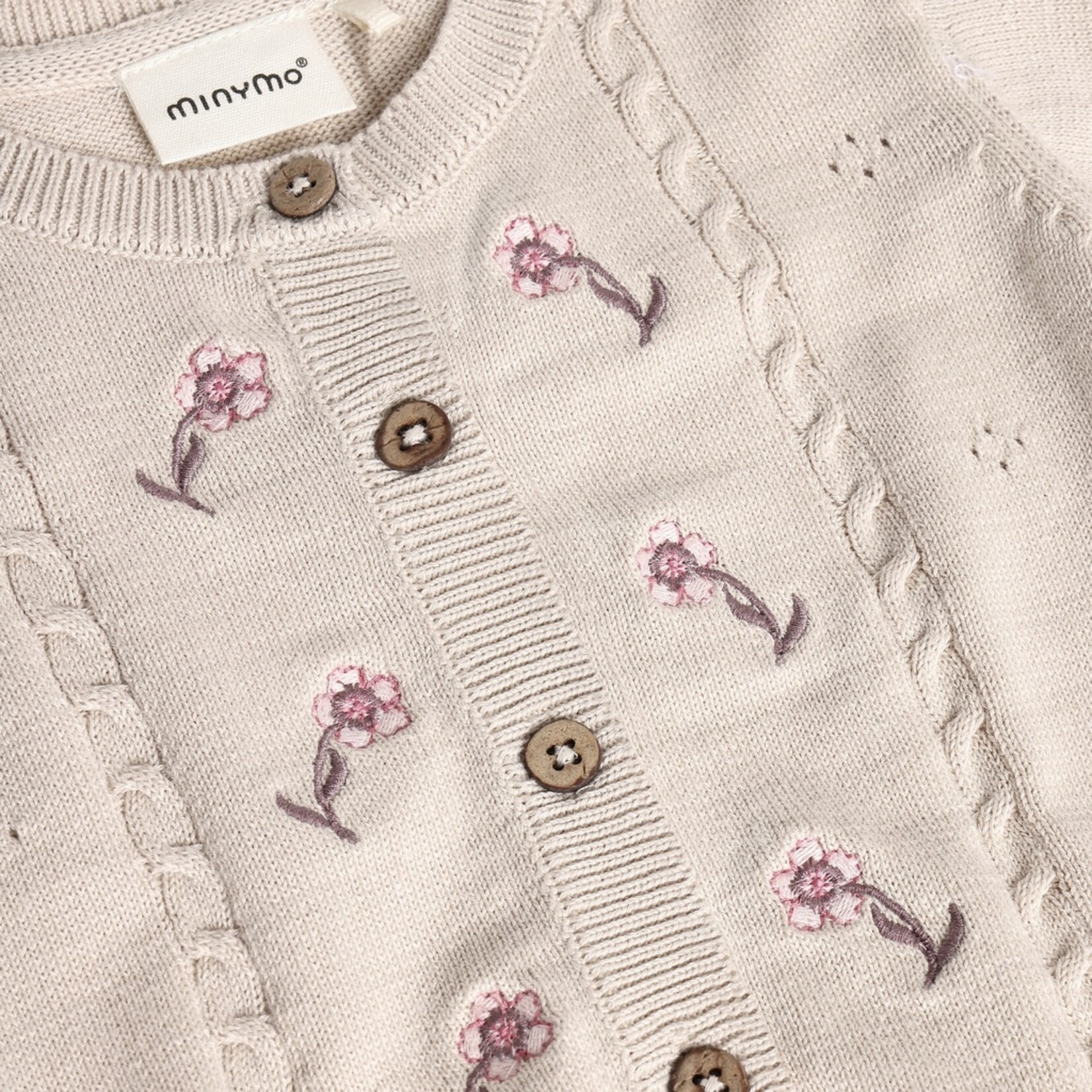 Minymo MINYMO - Cream cardigan with floral embroidery
