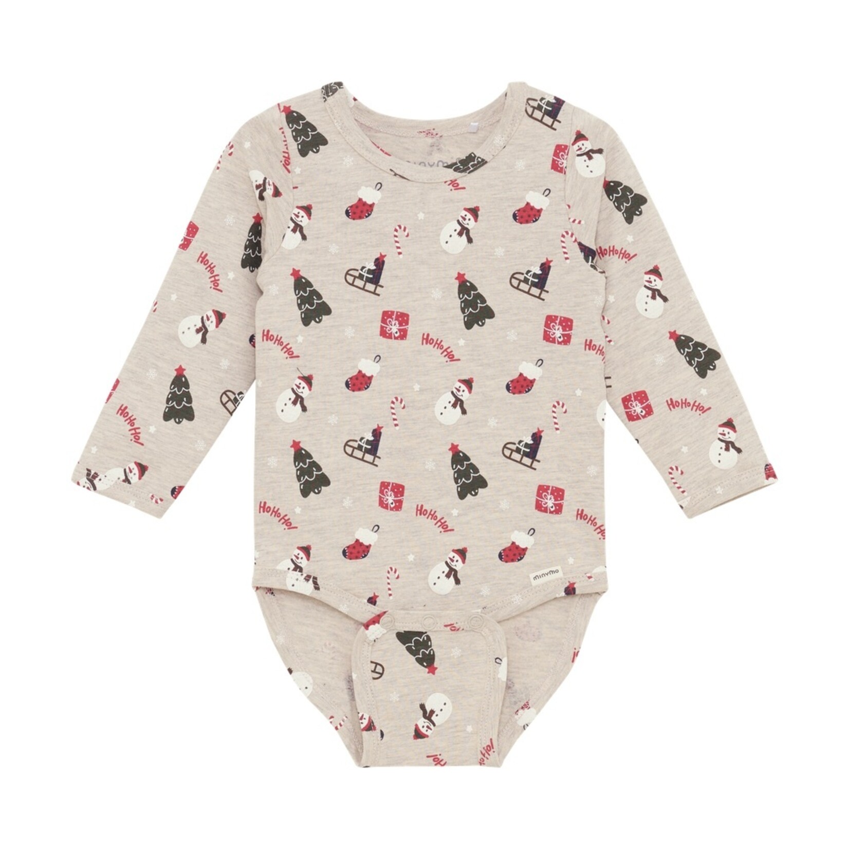 Minymo MINYMO - Long-sleeved heather grey bodysuit with a Christmas print