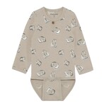 Minymo MINYMO - Long-sleeved heather beige bodysuit with a polar bear print and a henley neckline