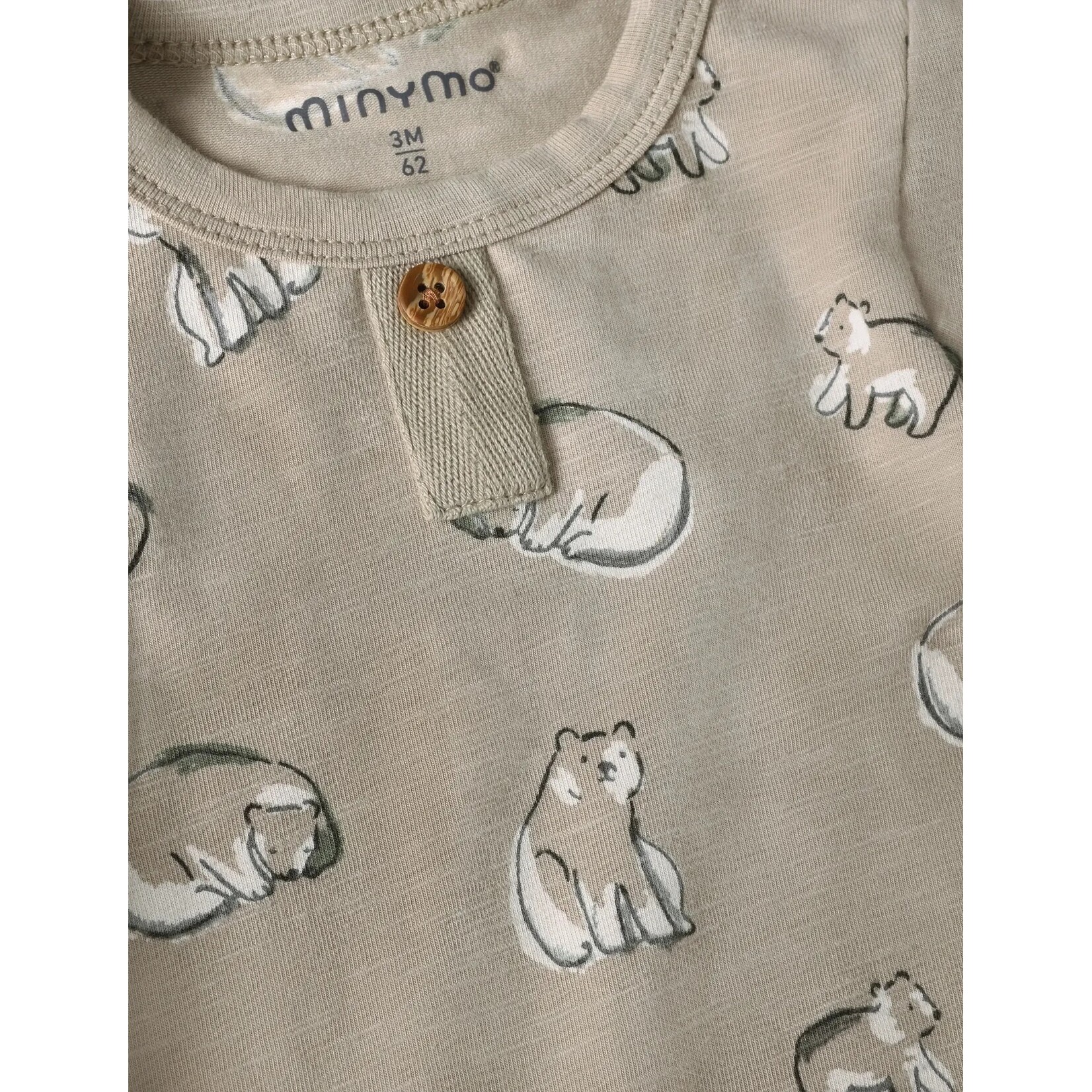 Minymo MINYMO - Long-sleeved heather beige bodysuit with a polar bear print and a henley neckline