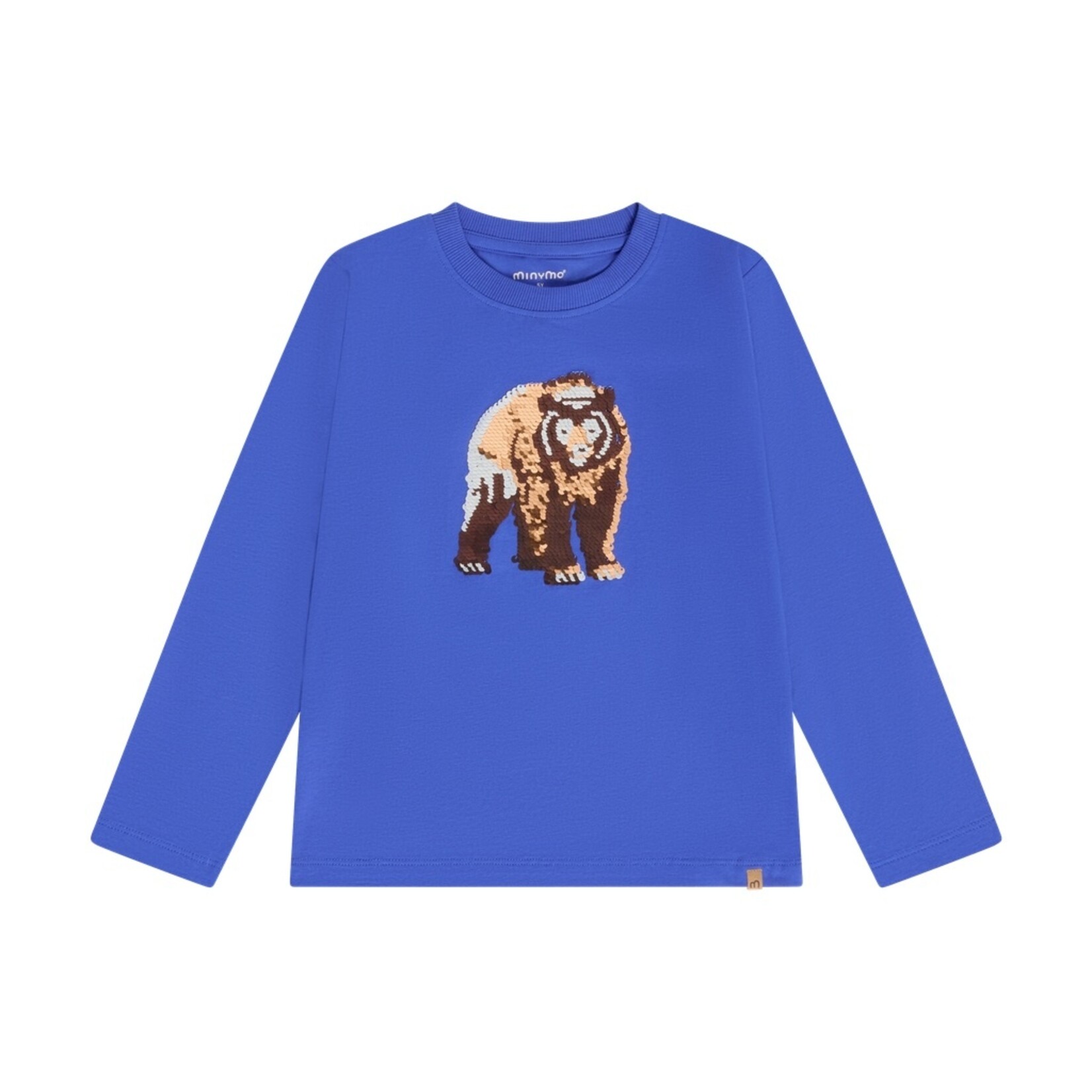 Minymo MINYMO - T-shirt à manches longues bleu avec ours en sequins bronzes, argentés et dorés