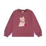 Minymo MINYMO - Lightweight, mauve-pink sweatshirt-style top with a textured cat embroidery