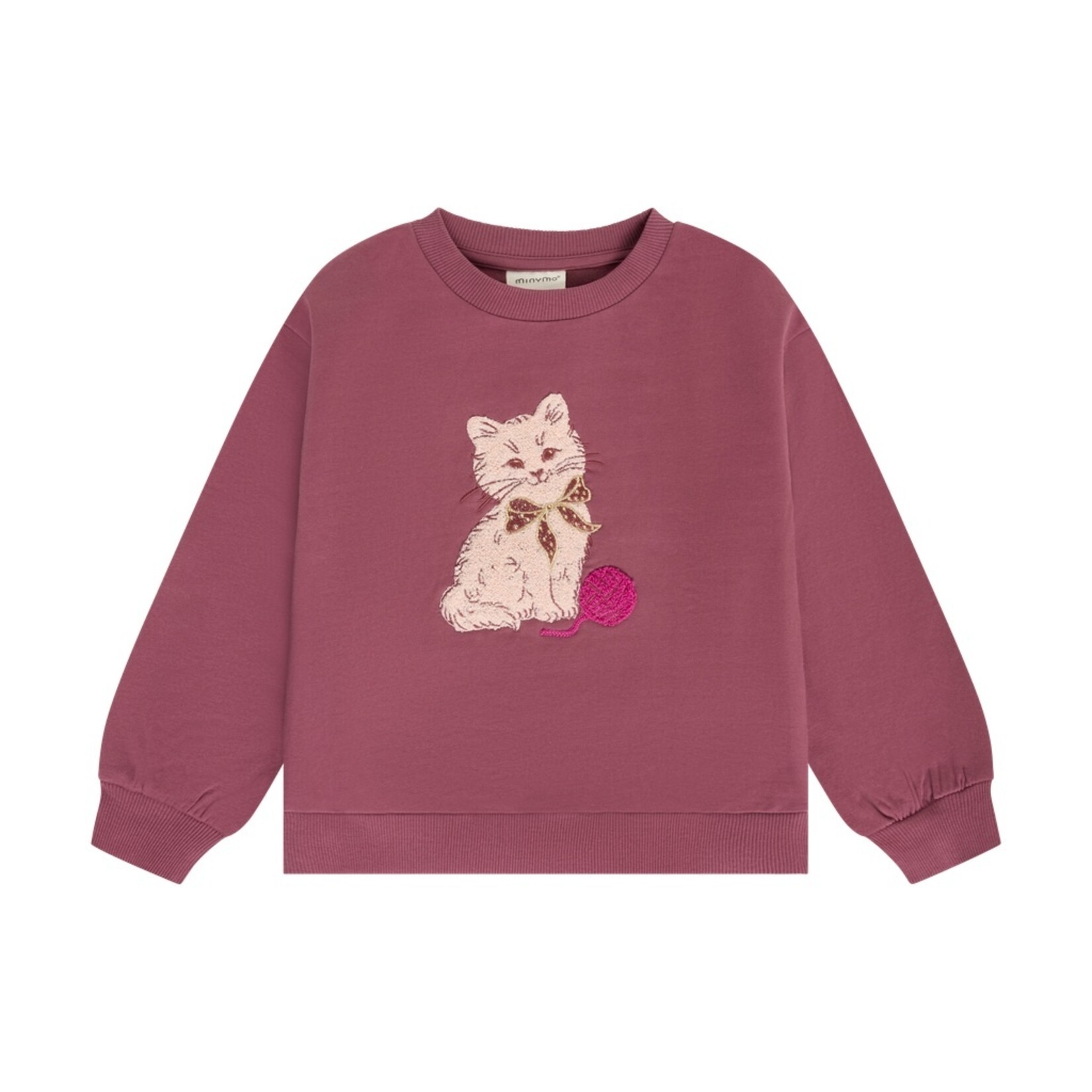 Minymo MINYMO - Chandail style coton ouaté léger rose mauve avec broderie texturée de chat