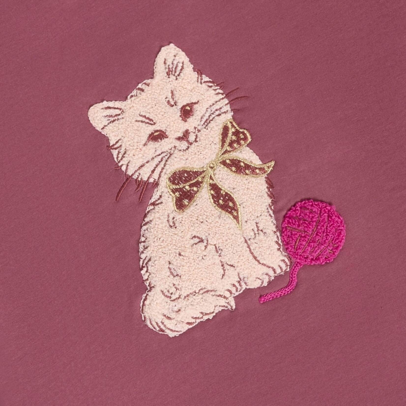Minymo MINYMO - Chandail style coton ouaté léger rose mauve avec broderie texturée de chat