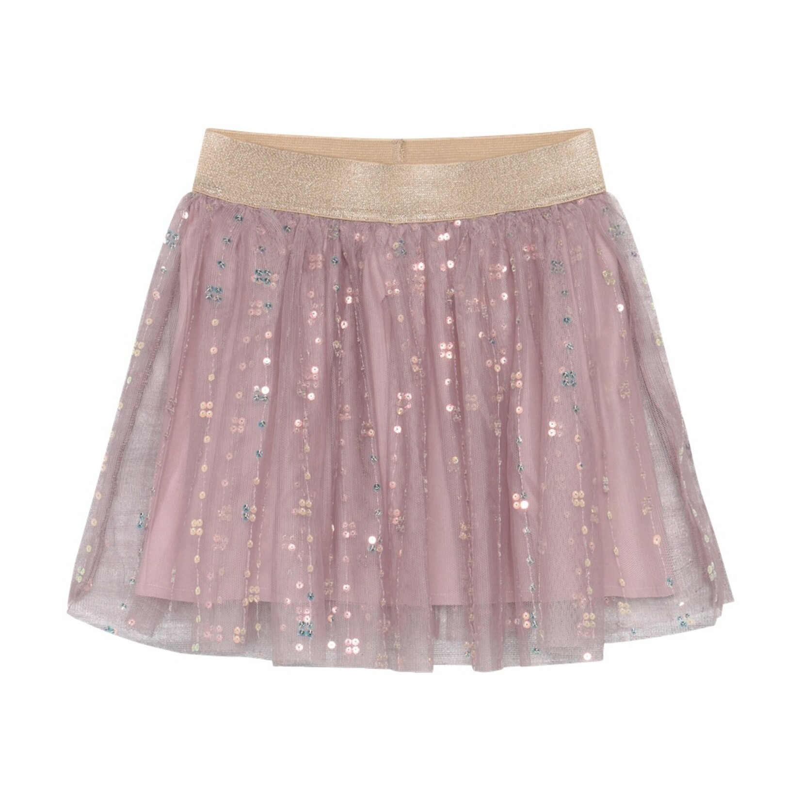 Minymo MINYMO - Mauve glittery tulle skirt with a gold waistband