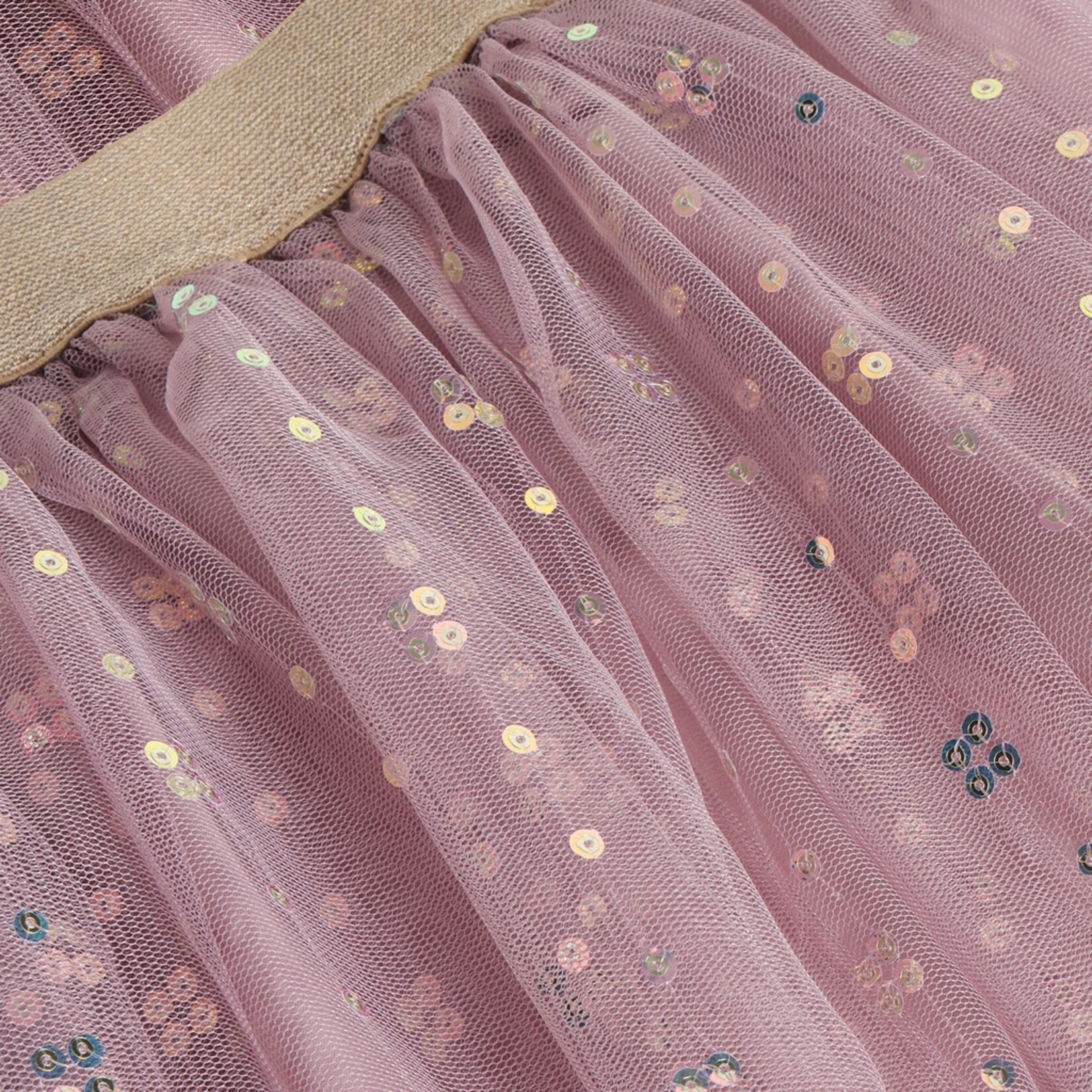 Minymo MINYMO - Mauve glittery tulle skirt with a gold waistband